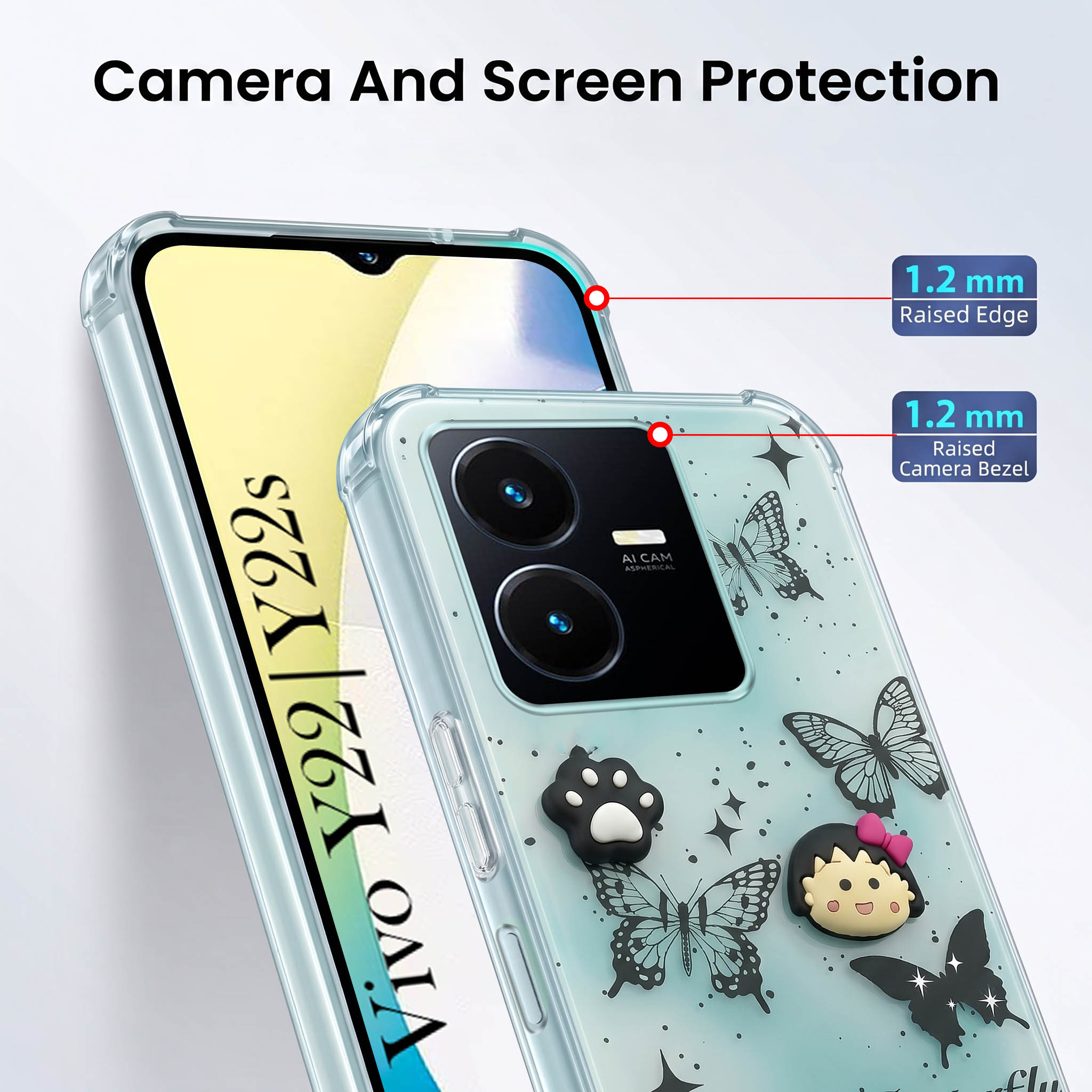 For Vivo Y22 | Vivo Y22s Back Cover Case (3D Cute Cartoons | Hard Back Side Soft | Matte Premium Finish | HD Printing)