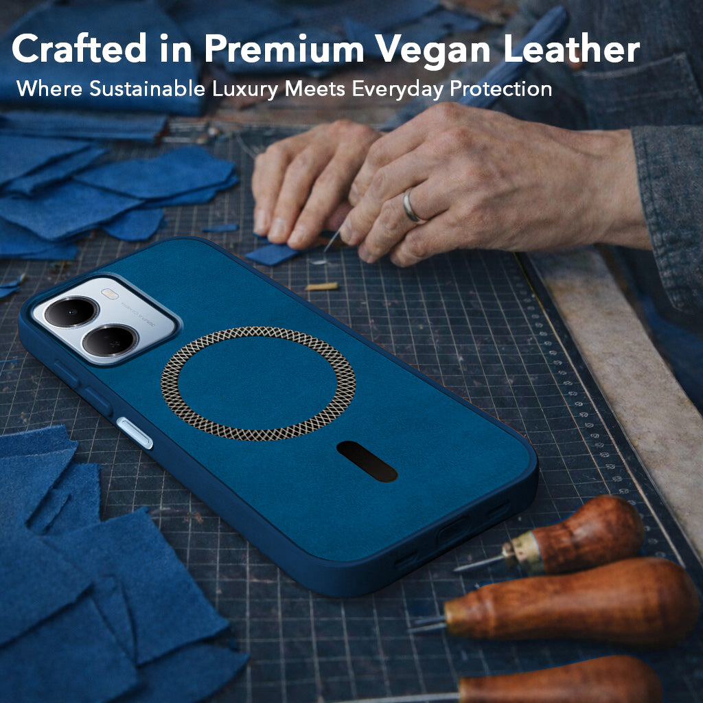 For Redmi 15A 5G Back Cover Case Leather Finish (MagSafe Compatible Wireless Charging | Soft Touch | Camera Bump Protection)