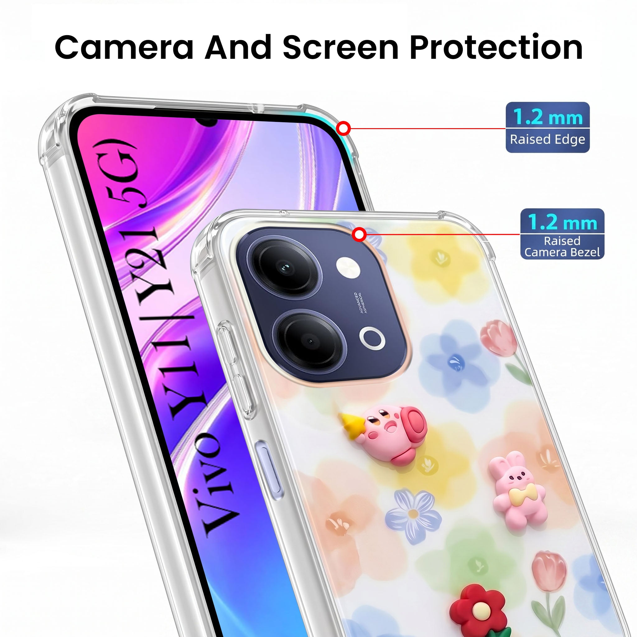 For Vivo Y11 | Vivo Y21 5G Back Cover Case (3D Cute Cartoons | Hard Back Side Soft | Matte Premium Finish | HD Printing)