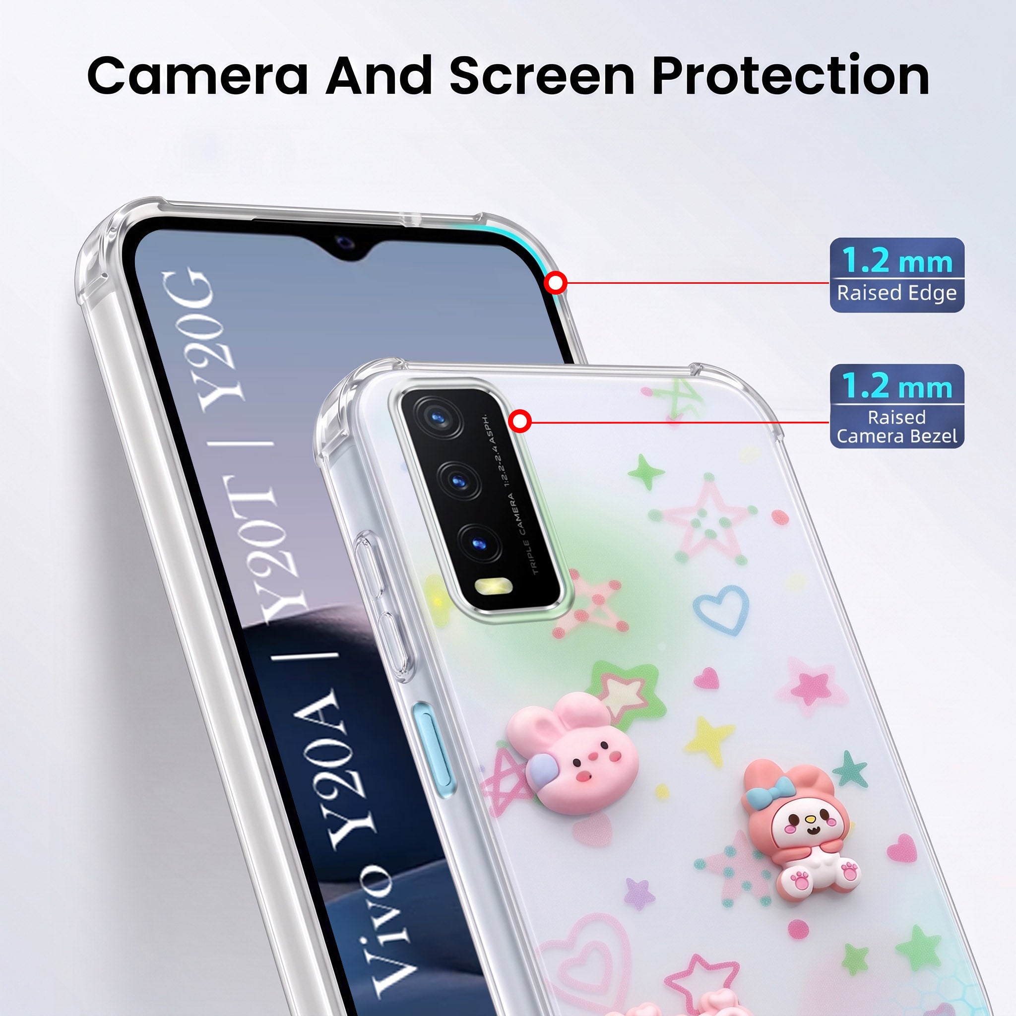For Vivo Y20A | Y20T | Y20G Back Cover Case (3D Cute Cartoons | Hard Back Side Soft | Matte Premium Finish | HD Printing)