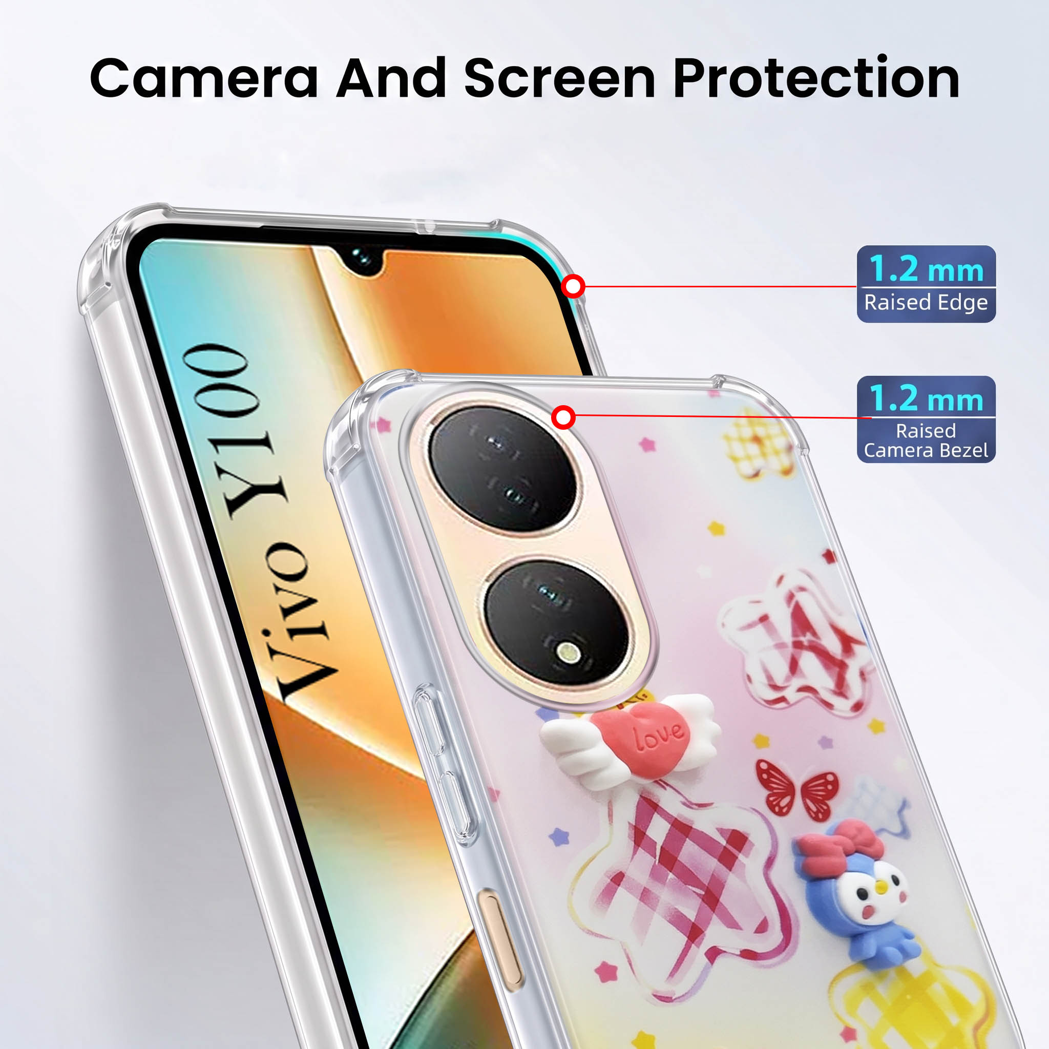 For Vivo Y100 Back Cover Case (3D Cute Cartoons | Hard Back Side Soft | Matte Premium Finish | HD Printing)