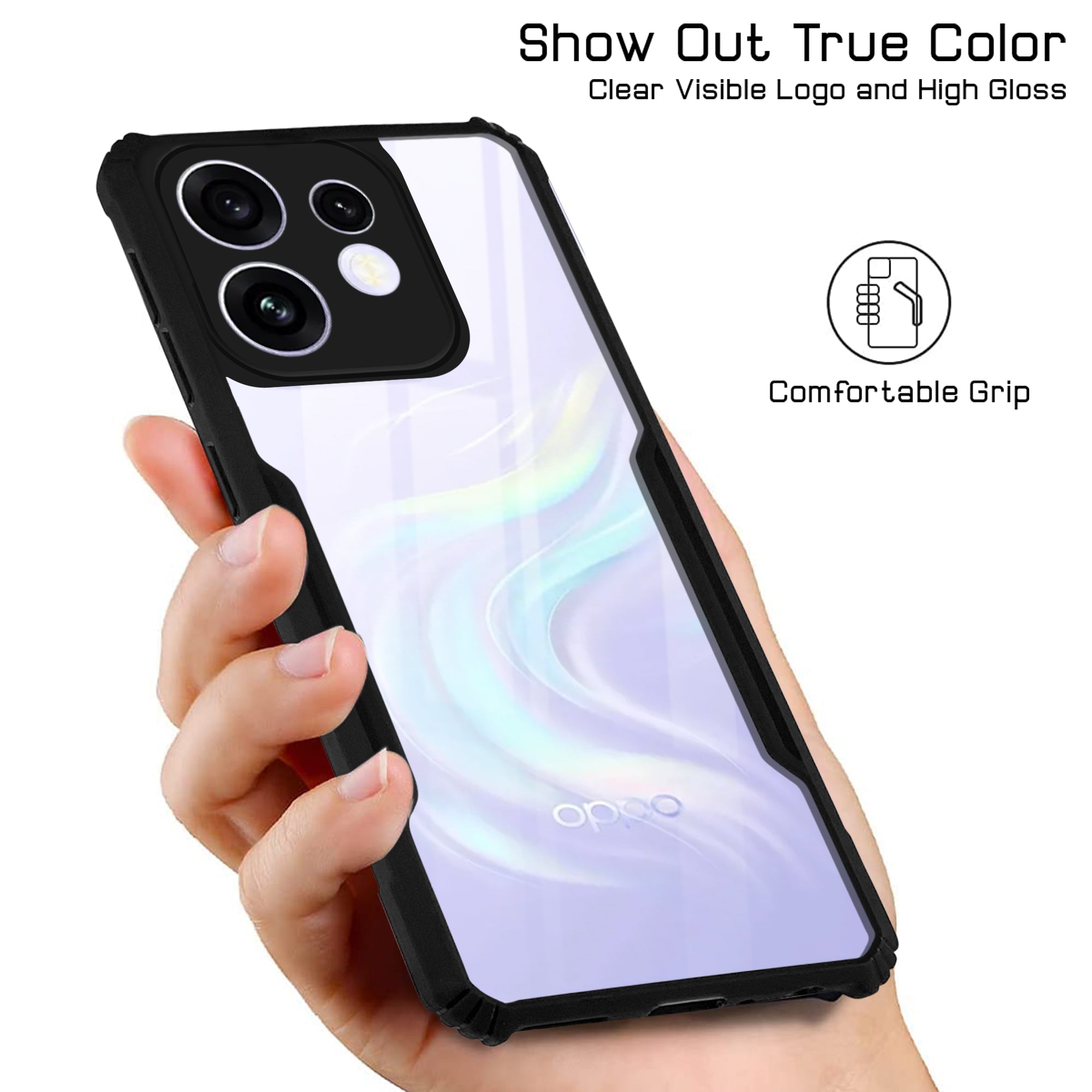 For Oppo Reno 16 Back Cover Case Hybrid (Shockproof with Polycarbonate Clear Panel | Professional Black)