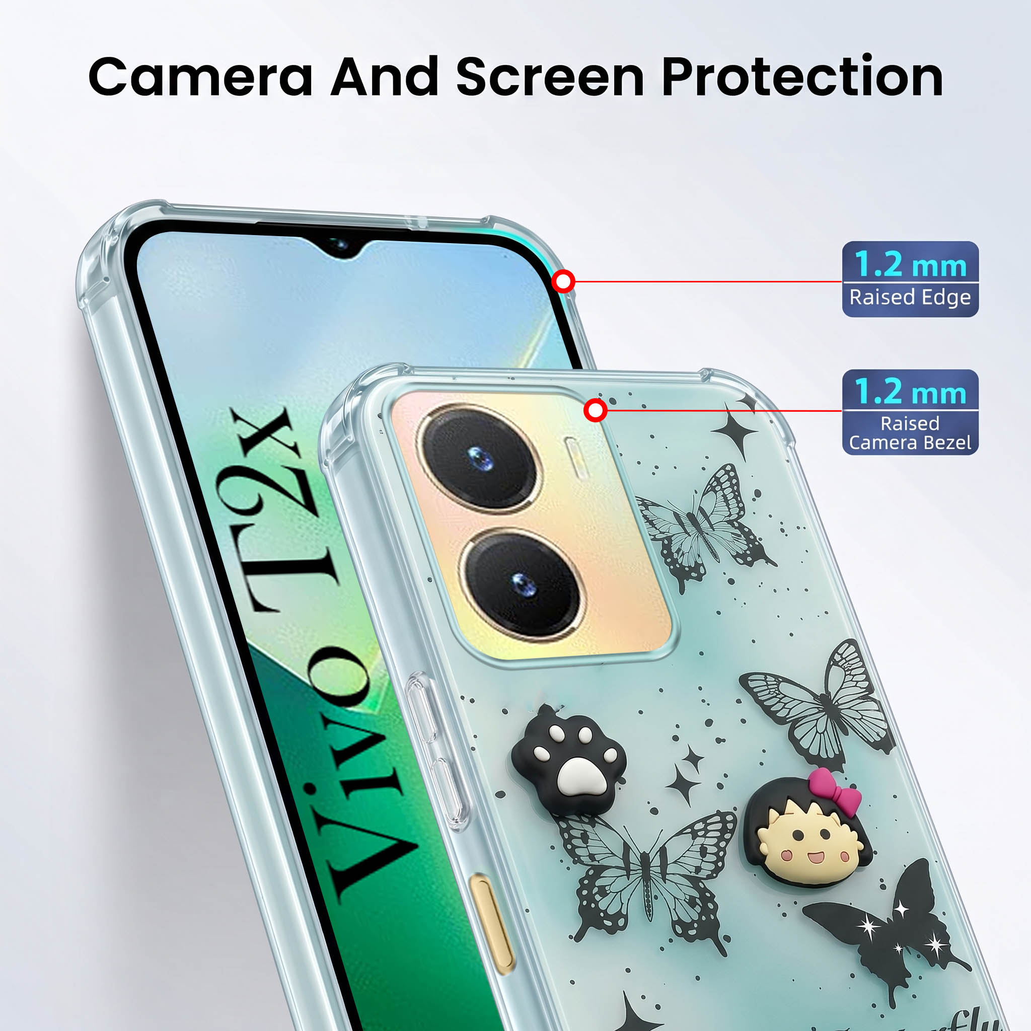 For Vivo T2x Back Cover Case (3D Cute Cartoons | Hard Back Side Soft | Matte Premium Finish | HD Printing)