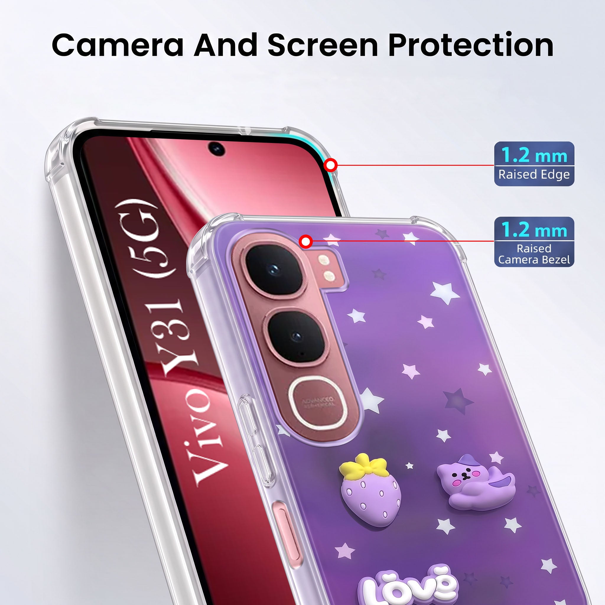 For Vivo Y31 5G Back Cover Case (3D Cute Cartoons | Hard Back Side Soft | Matte Premium Finish | HD Printing)