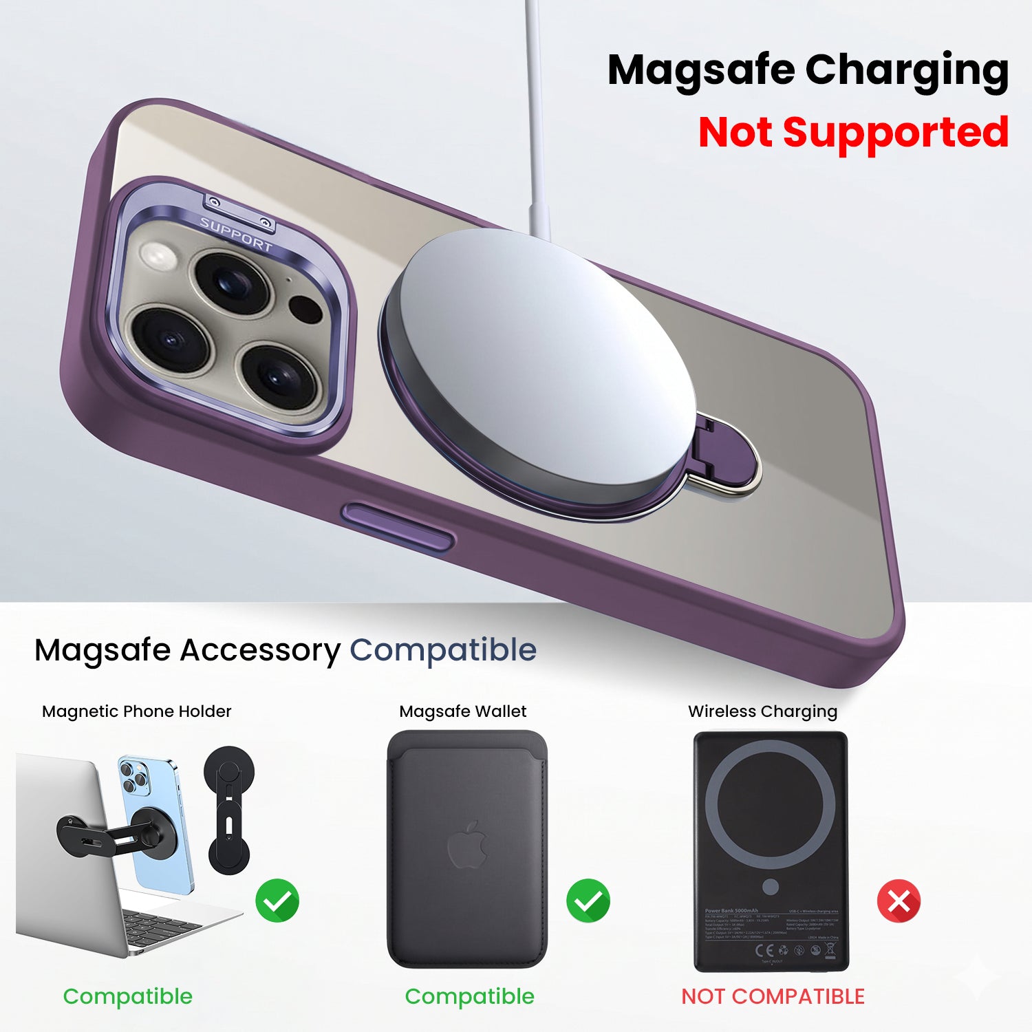 For Apple iPhone 15 Pro Max Back Cover Case Crystal (Lifetime Anti Yellow | Magnetic Ring Stand | Camera Lens Protection | MagSafe Compatible)