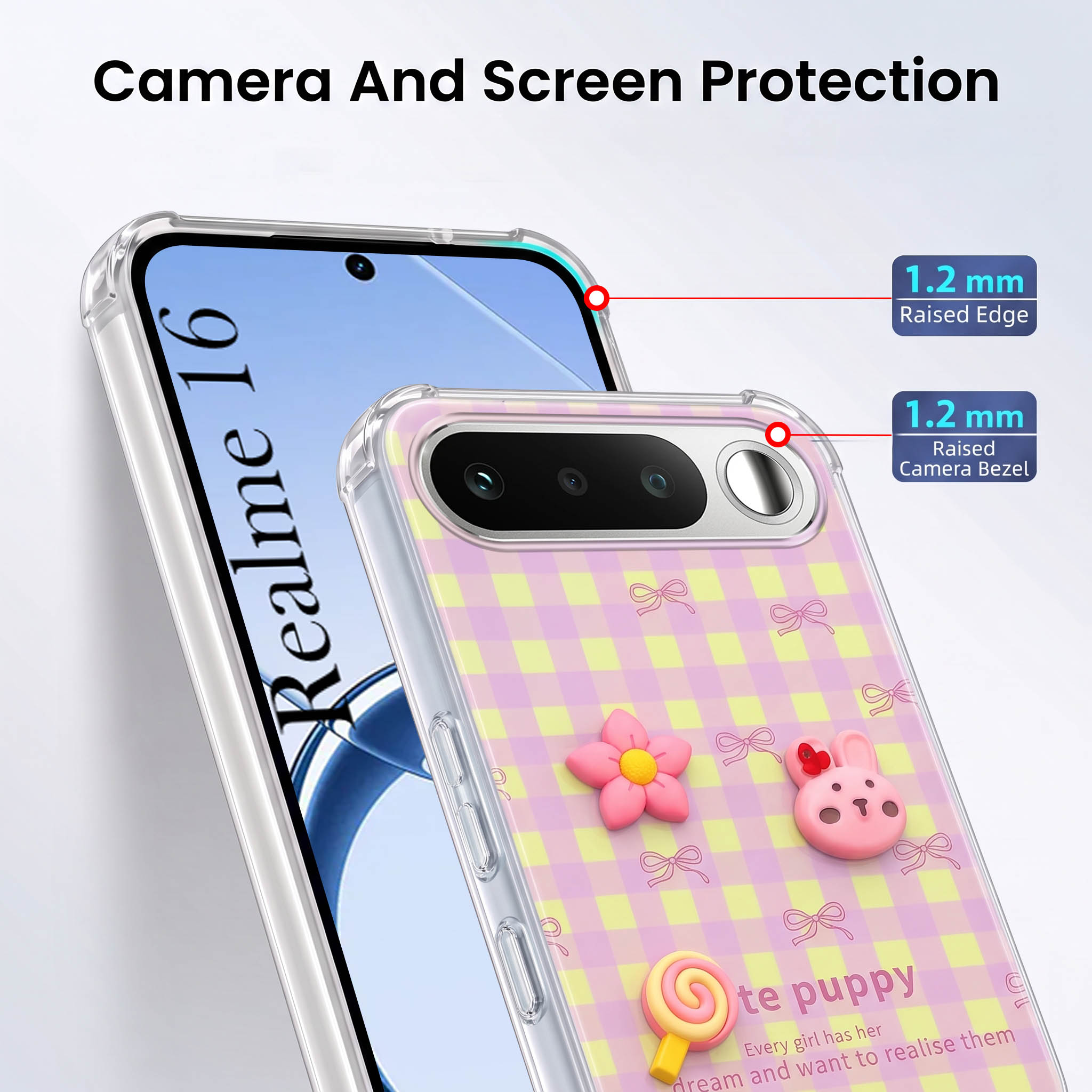 For Realme 16 Back Cover Case (3D Cute Cartoons | Hard Back Side Soft | Matte Premium Finish | HD Printing)