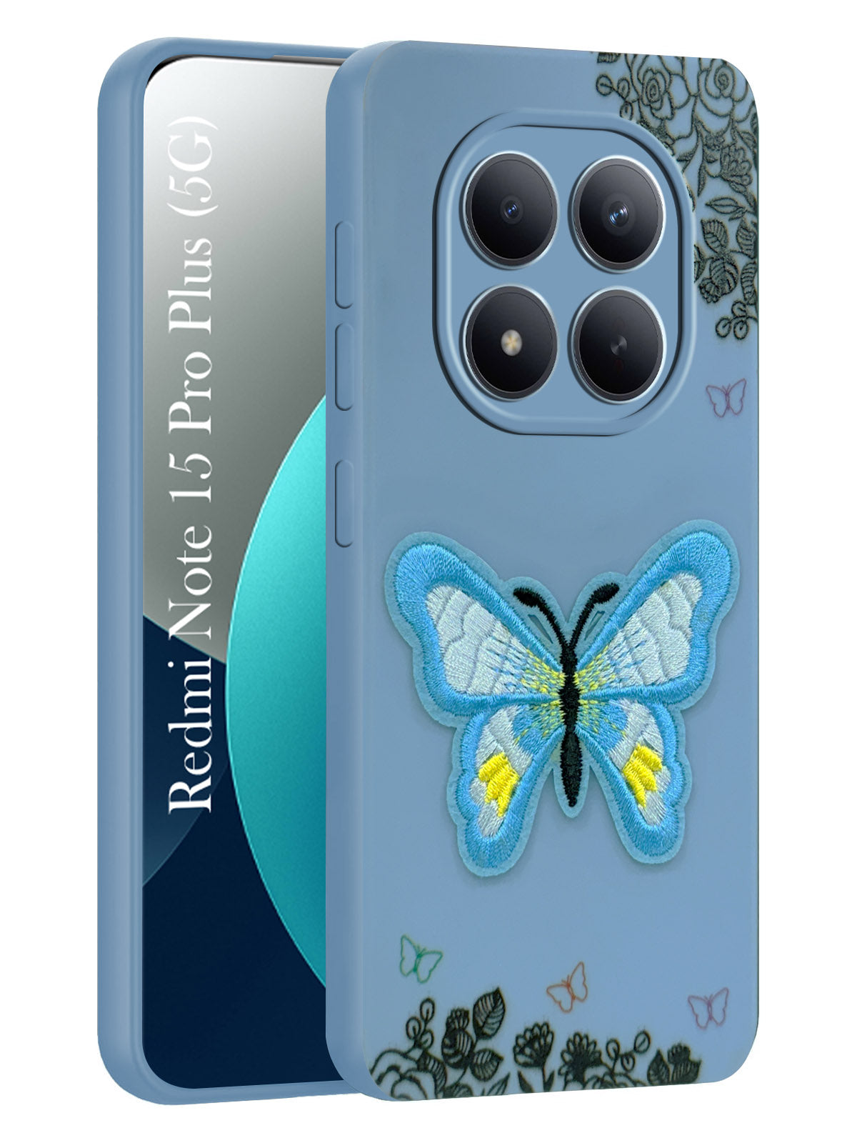 For Xiaomi Redmi Note 15 Pro Plus 5G Back Cover Case (Soft Butterfly Embroidery | Women Teen Girls | Camera Protection| Matte Silicone)