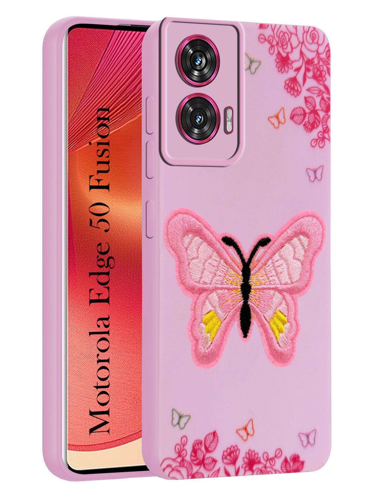 For Motorola Moto Edge 50 Fusion Back Cover Case (Soft Butterfly Embroidery | Women Teen Girls | Camera Protection| Matte Silicone)