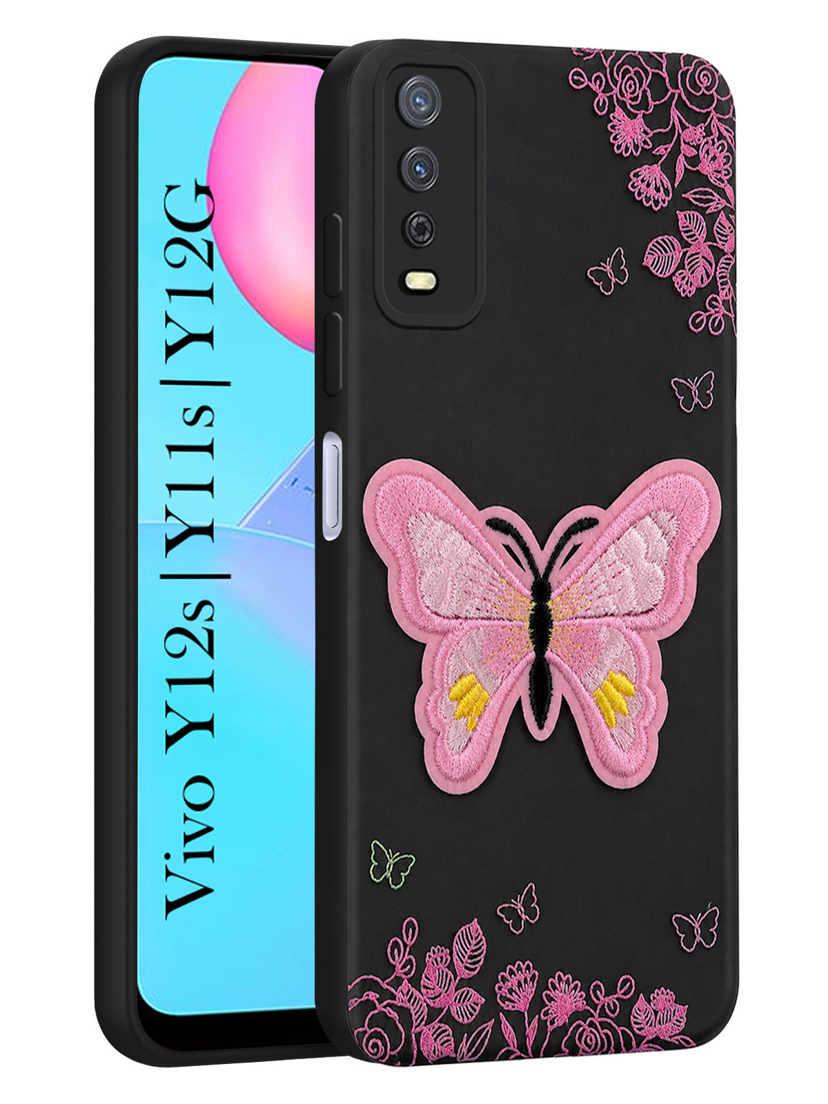 For Vivo Y12s | Y11s | Y12G Back Cover Case (Soft Butterfly Embroidery | Women Teen Girls | Camera Protection| Matte Silicone)