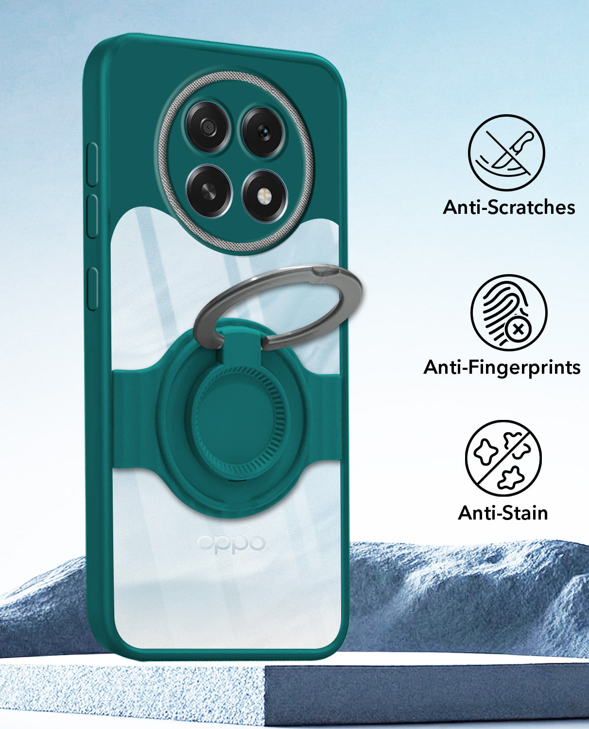 For Oppo F29 Back Cover Case with stand (Built-in Ring Holder Kickstand | Lifetime Anti Yellow | Camera Protection)