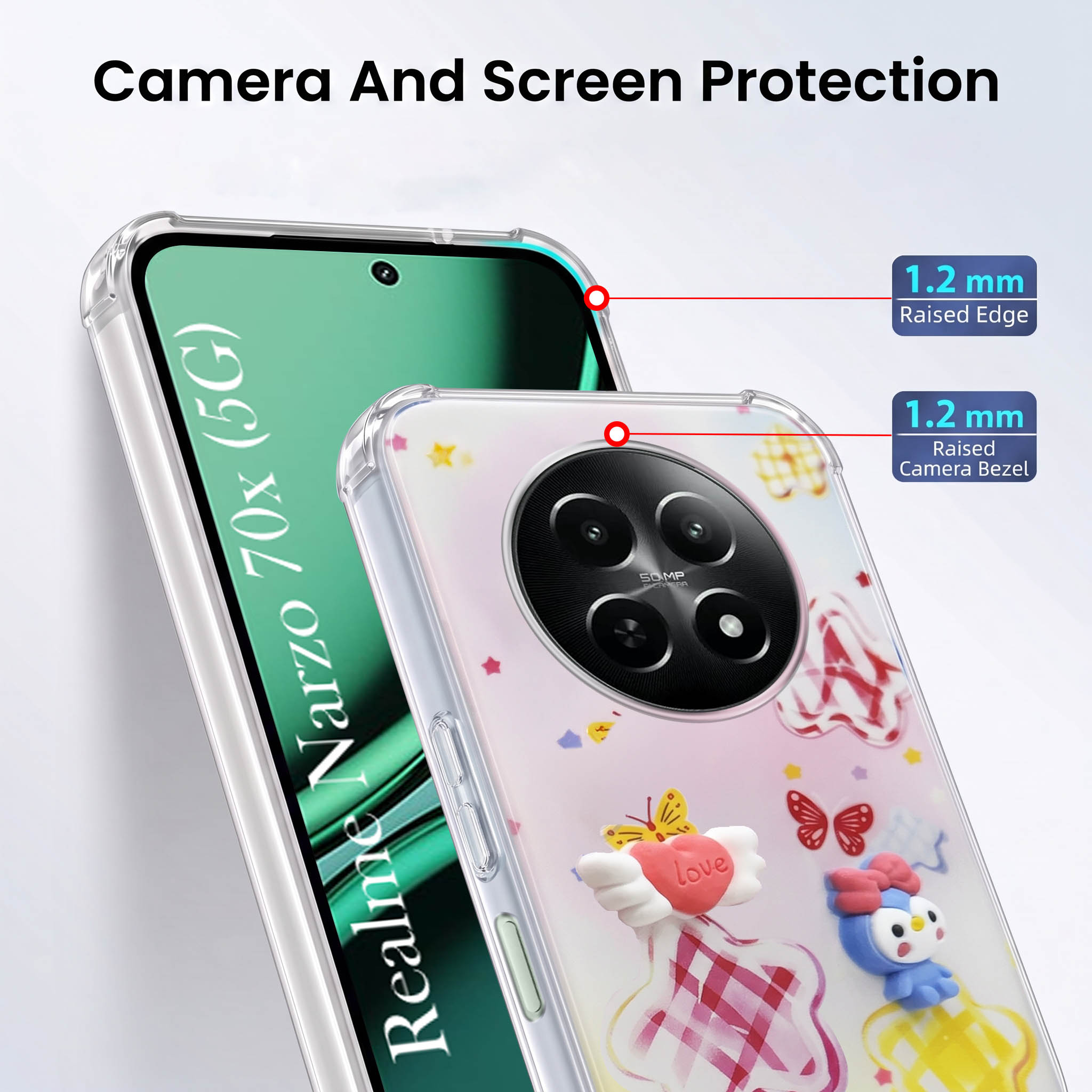 For Realme Narzo 70x 5G Back Cover Case (3D Cute Cartoons | Hard Back Side Soft | Matte Premium Finish | HD Printing)