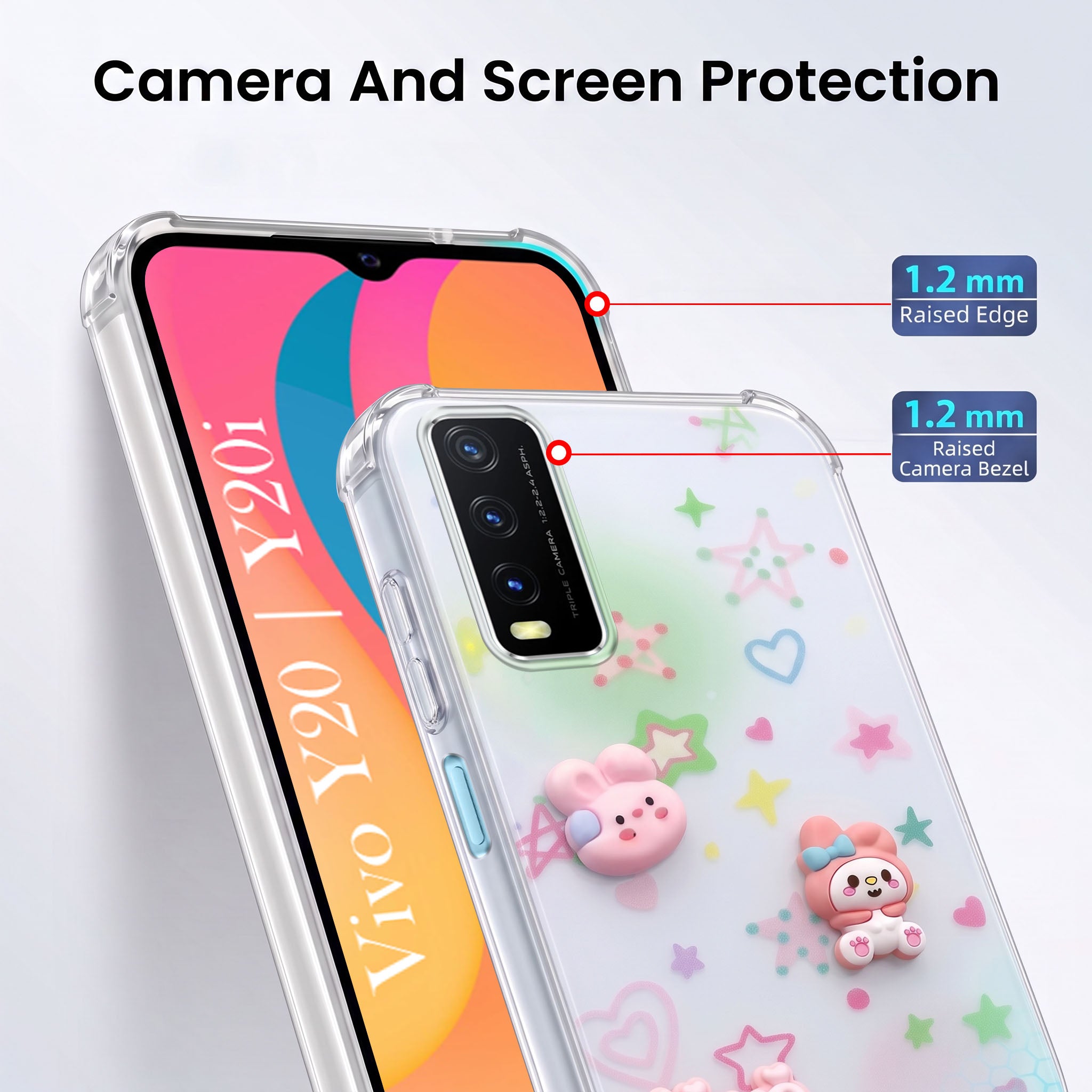 For Vivo Y20 | Y20i Back Cover Case (3D Cute Cartoons | Hard Back Side Soft | Matte Premium Finish | HD Printing)