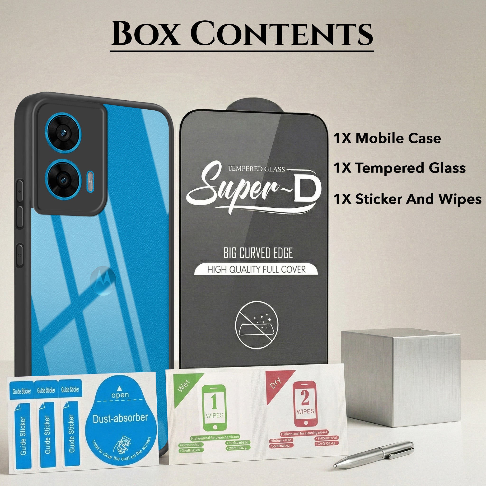 For Motorola Moto G96 Combo with Back Cover and 9H Tempered Glass (Lifetime Anti-Yellow | Crystal Clear Shockproof | Oleophobic Coating Screen Glass)