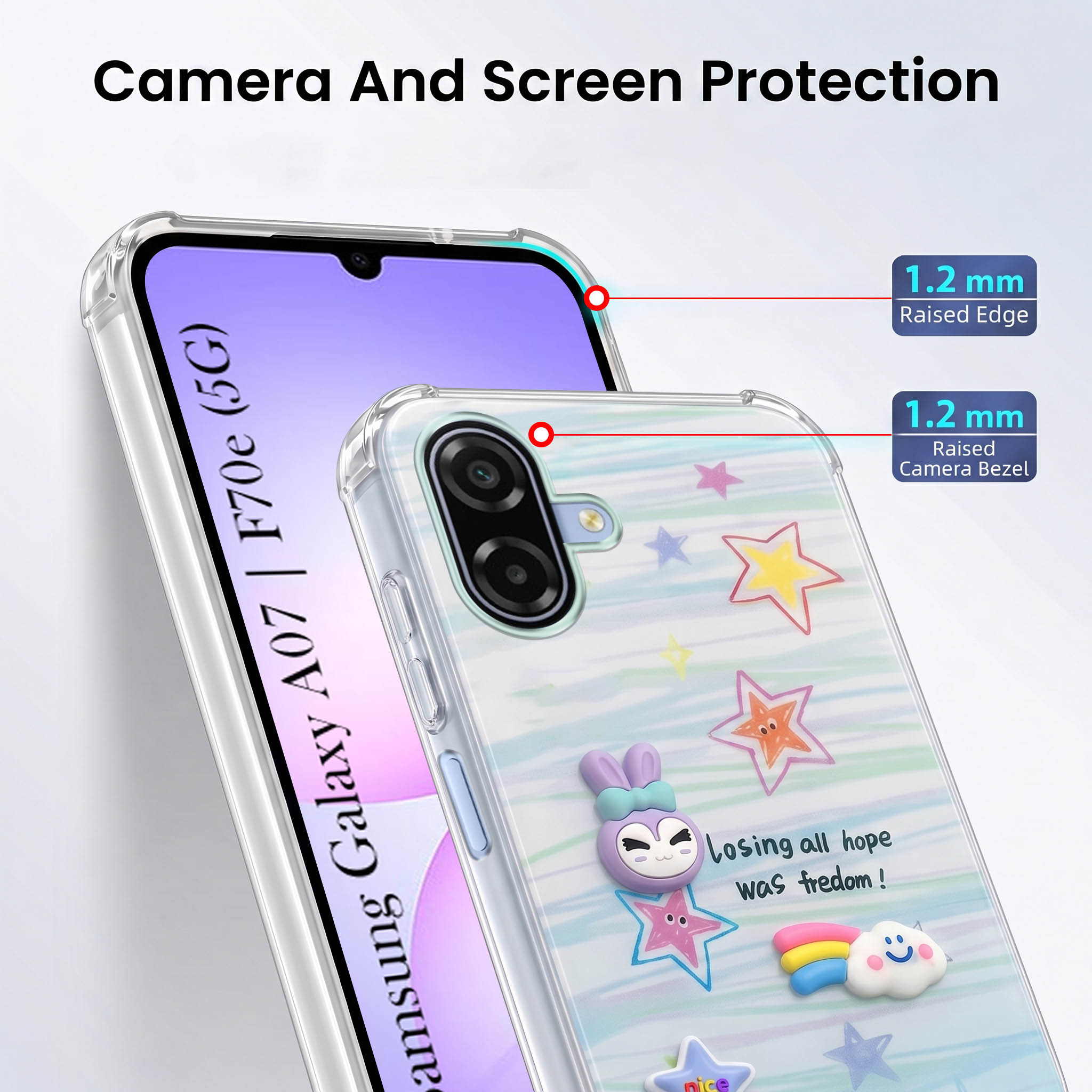 For Samsung Galaxy A07 5G | F70e 5G Back Cover Case (3D Cute Cartoons | Hard Back Side Soft | Matte Premium Finish | HD Printing)
