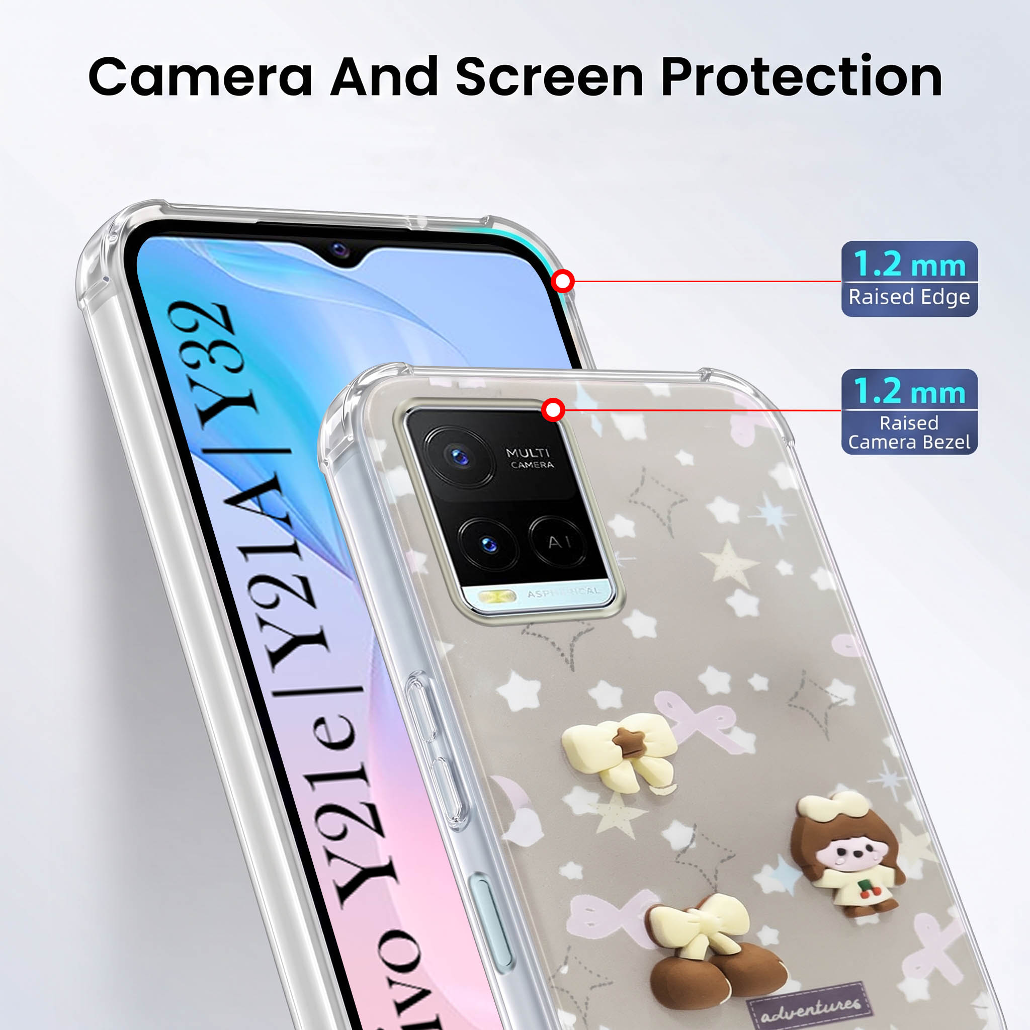 For Vivo Y21e | Vivo Y21A | Vivo Y32 Back Cover Case (3D Cute Cartoons | Hard Back Side Soft | Matte Premium Finish | HD Printing)