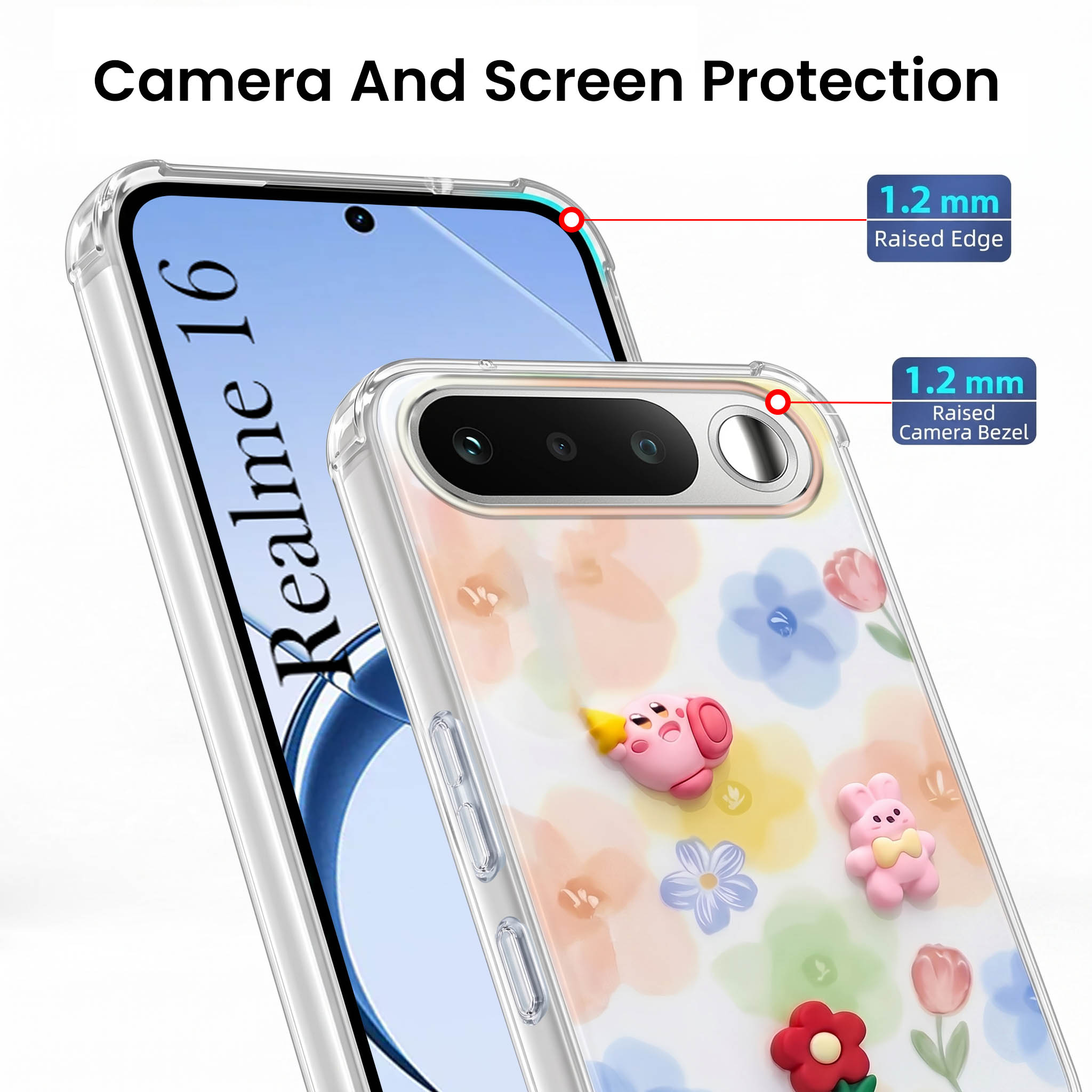For Realme 16 Back Cover Case (3D Cute Cartoons | Hard Back Side Soft | Matte Premium Finish | HD Printing)