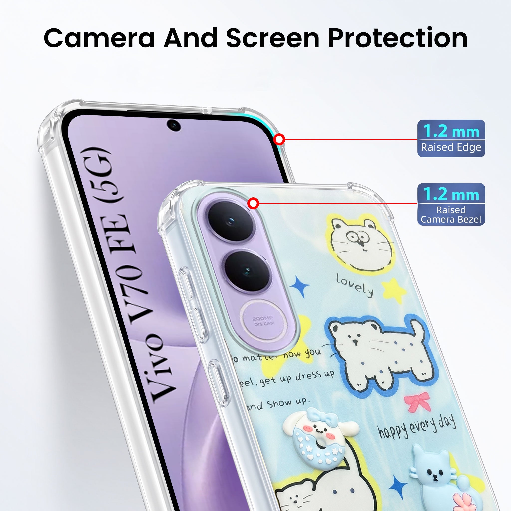 For Vivo V70 FE 5G Back Cover Case (3D Cute Cartoons | Hard Back Side Soft | Matte Premium Finish | HD Printing)