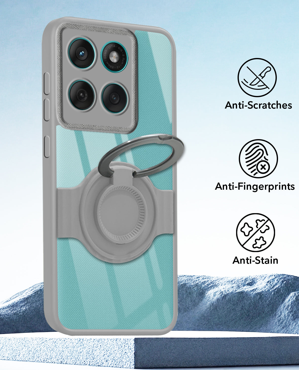 For Motorola Moto Edge 60 Fusion Back Cover Case with stand (Built-in Ring Holder Kickstand | Lifetime Anti Yellow | Camera Protection)