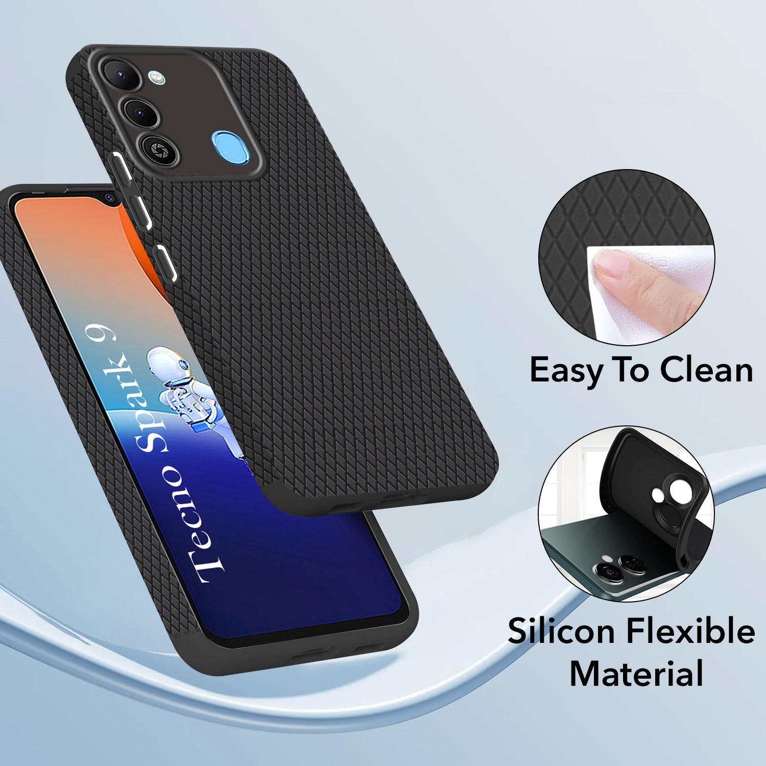 For Tecno Spark 9 Back Cover Case (Liquid Silicone | Side Grip | Camera Protection)