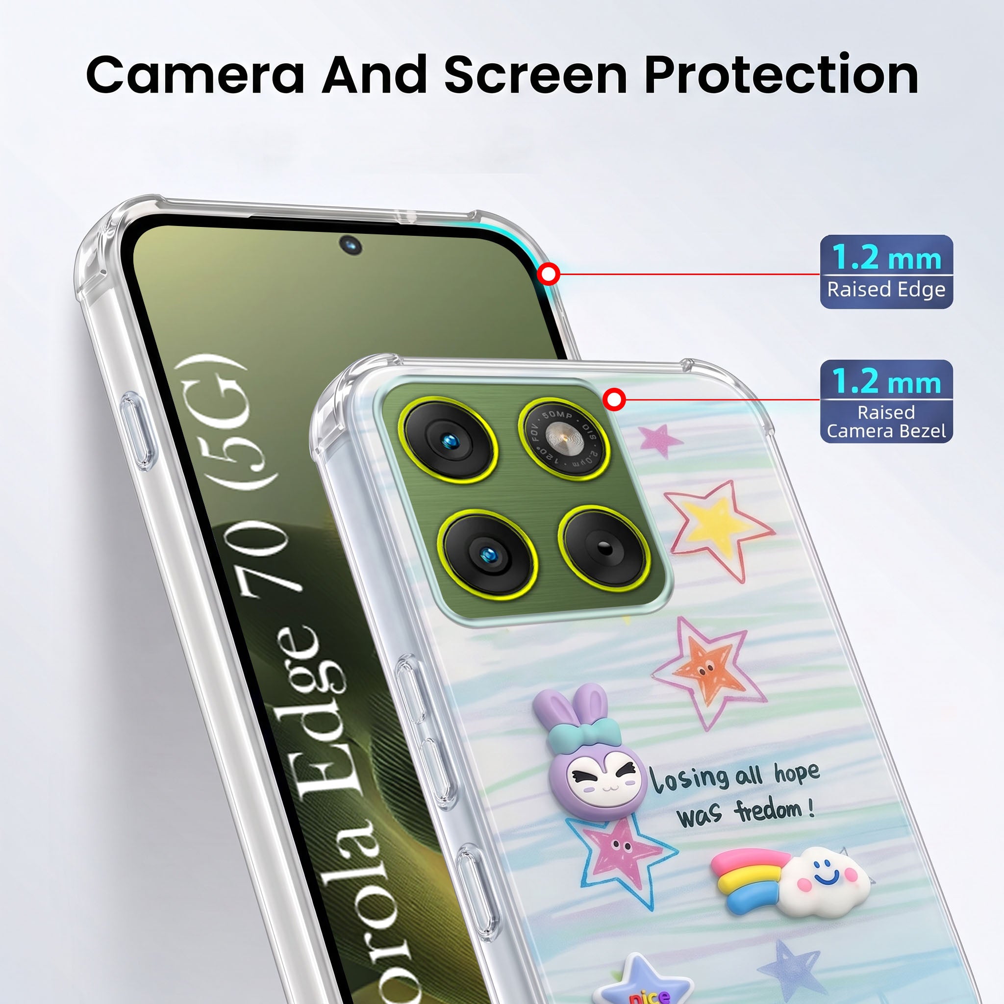 For Motorola Moto Edge 70 Back Cover Case (3D Cute Cartoons | Hard Back Side Soft | Matte Premium Finish | HD Printing)