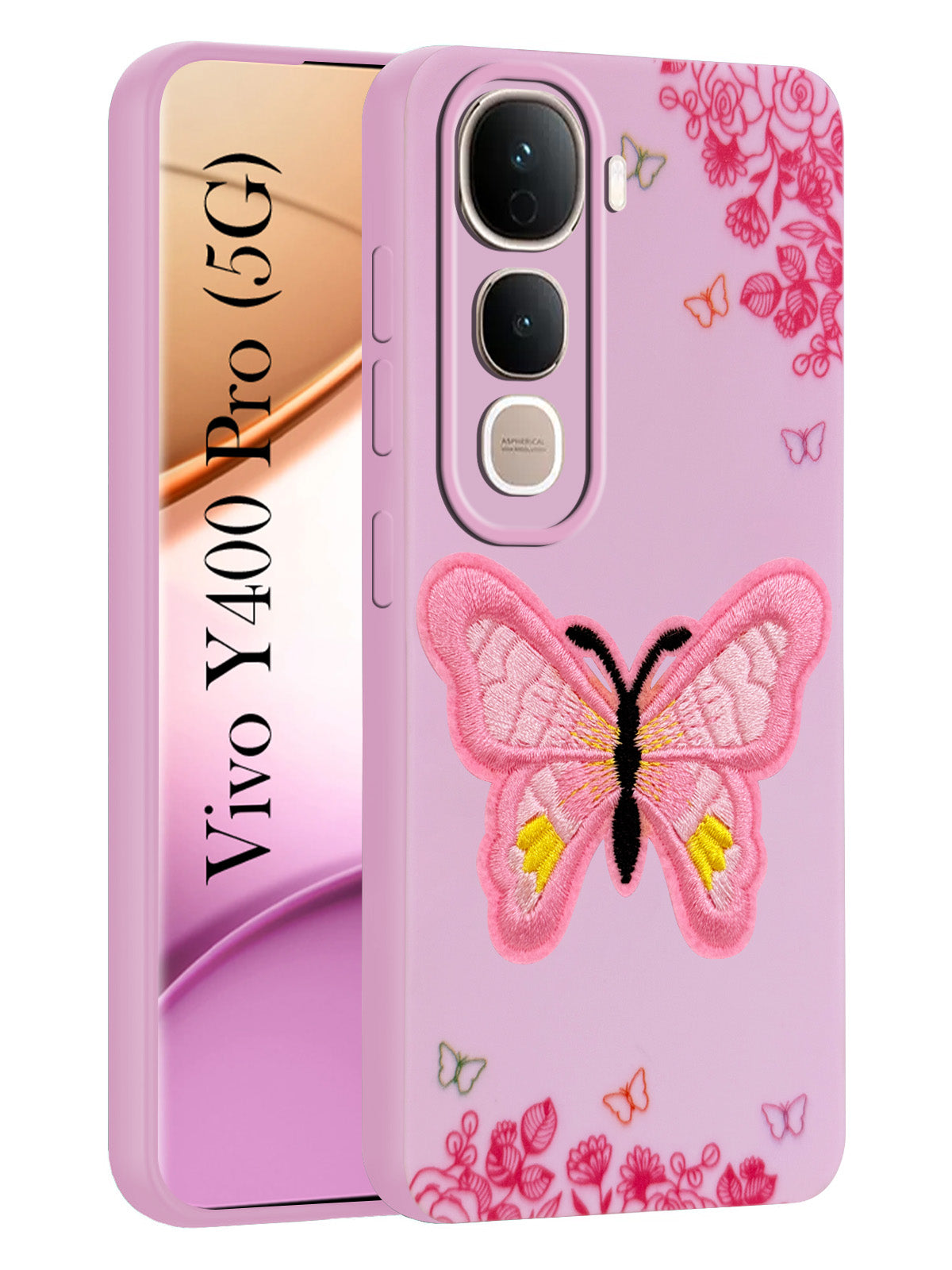 For Vivo Y400 Pro Back Cover Case (Soft Butterfly Embroidery | Women Teen Girls | Camera Protection| Matte Silicone)