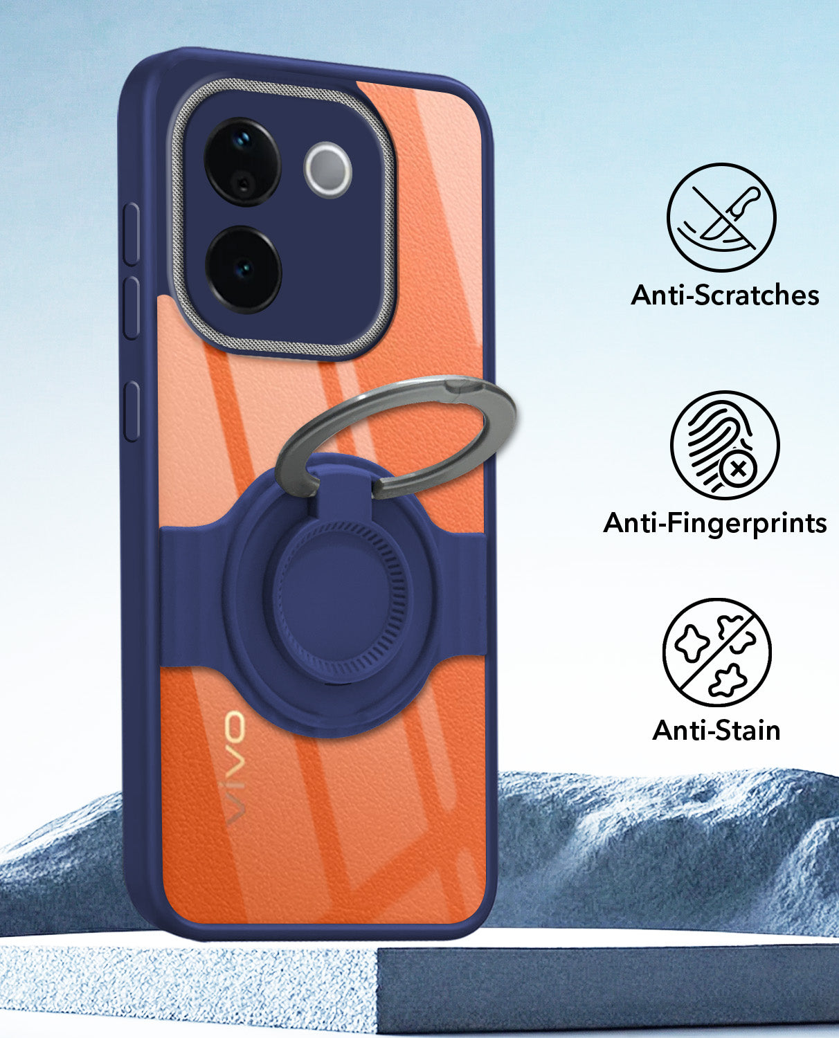 For Vivo T3 Pro Back Cover Case with stand (Built-in Ring Holder Kickstand | Lifetime Anti Yellow | Camera Protection)
