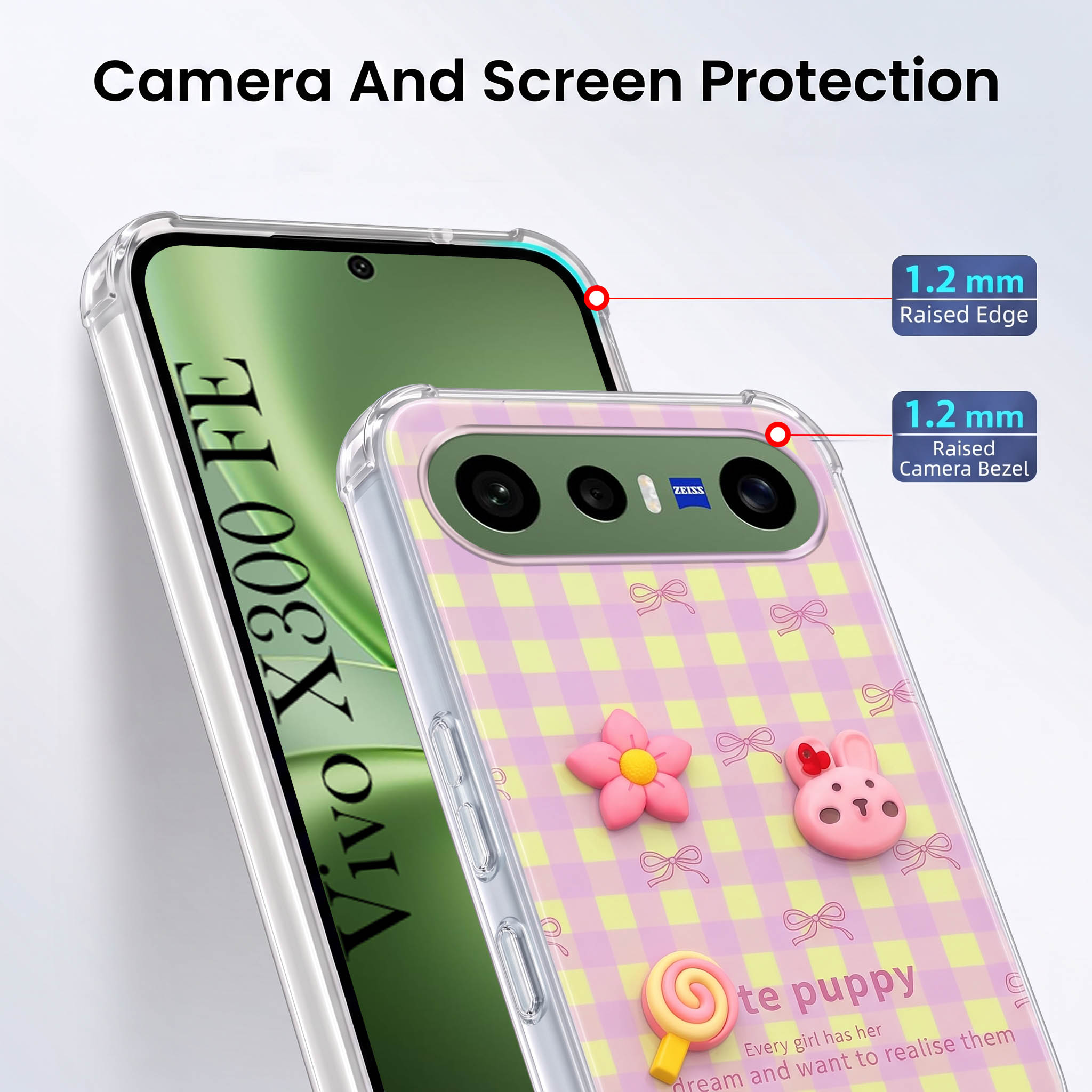 For Vivo X300 FE Back Cover Case (3D Cute Cartoons | Hard Back Side Soft | Matte Premium Finish | HD Printing)