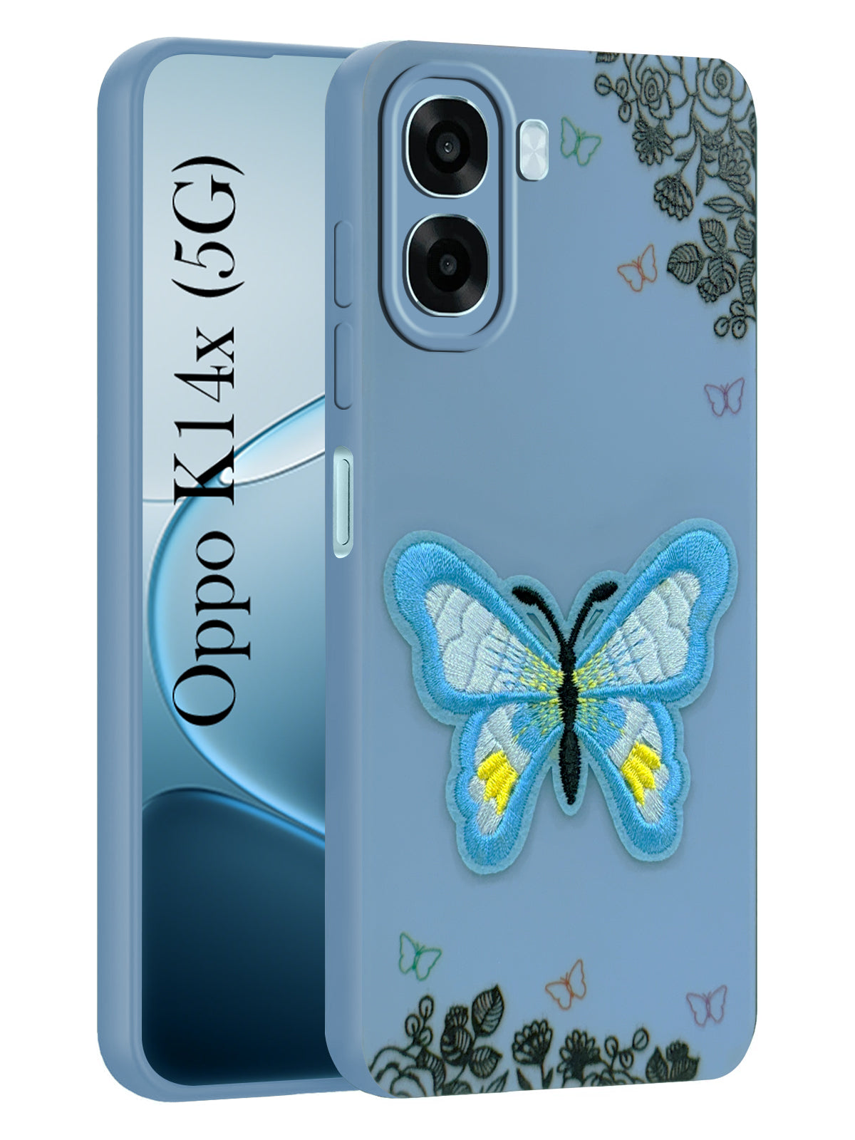 For Oppo K14x 5G Back Cover Case (Soft Butterfly Embroidery | Women Teen Girls | Camera Protection| Matte Silicone)
