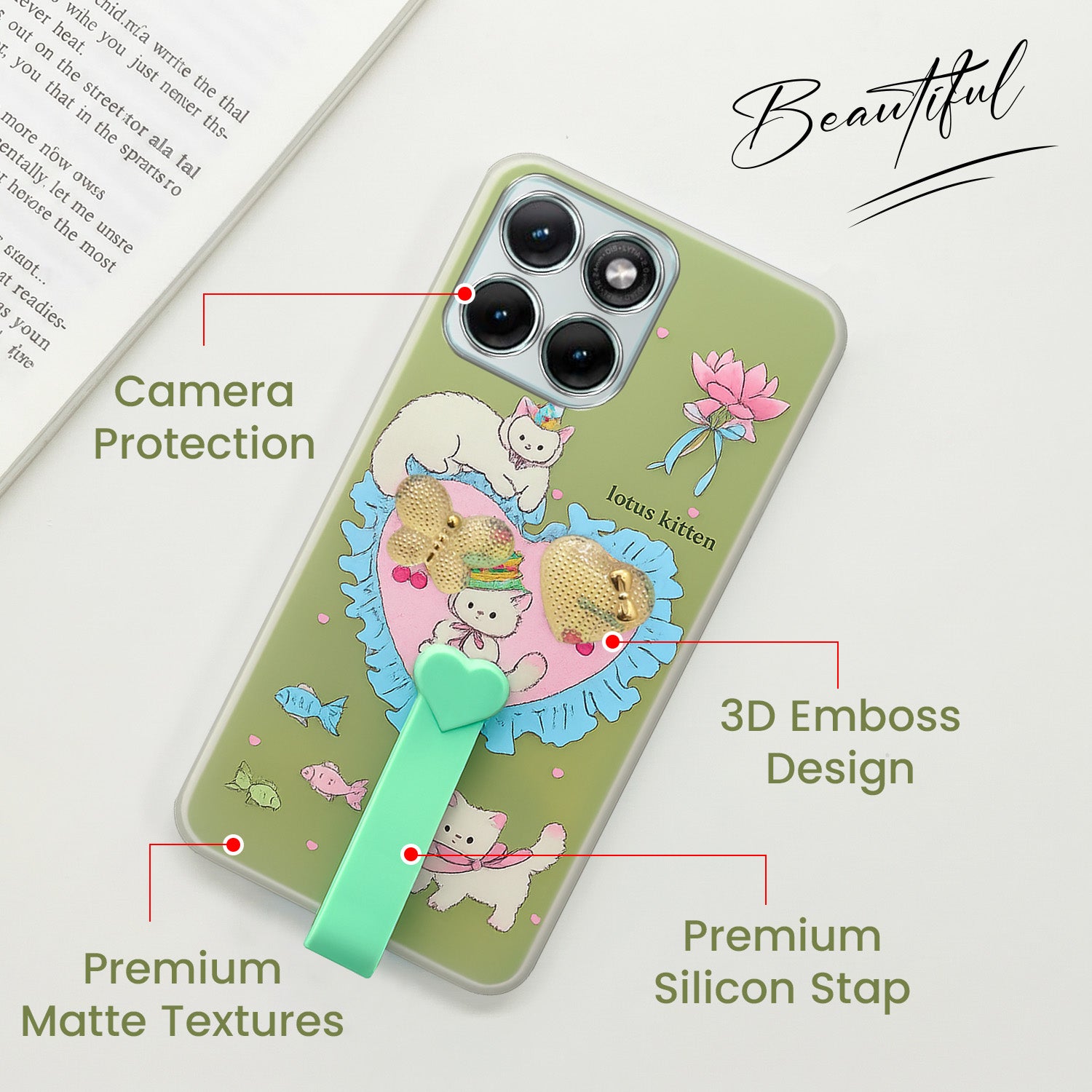 For Motorola Moto Edge 70 Fusion Back Cover Case (3D Cute Heart Strap Holder | Camera Protection | Designer Girls Print)