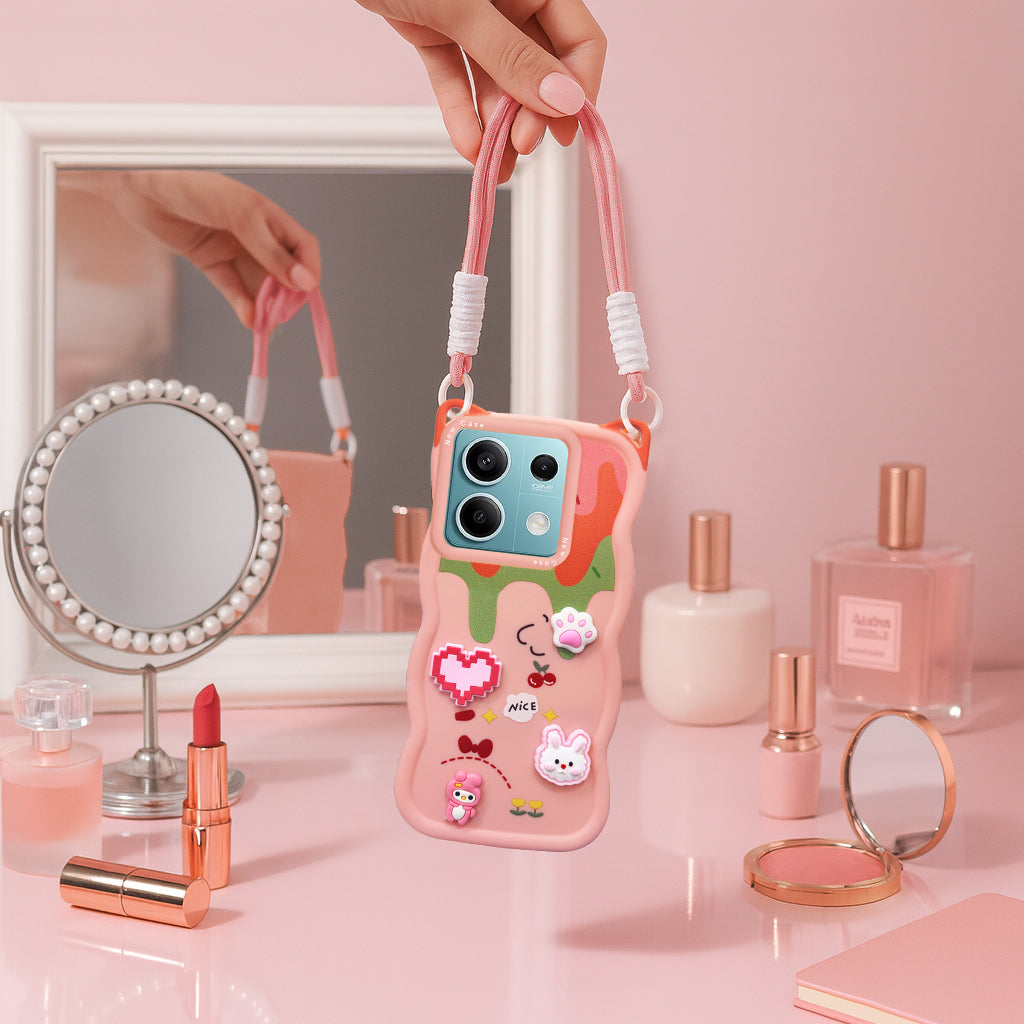 For Xiaomi Redmi Note 13 5G Back Case Cover Strap (3D embossed Figures | Strap Holder | 360* Soft Cushion with Camera Bump)