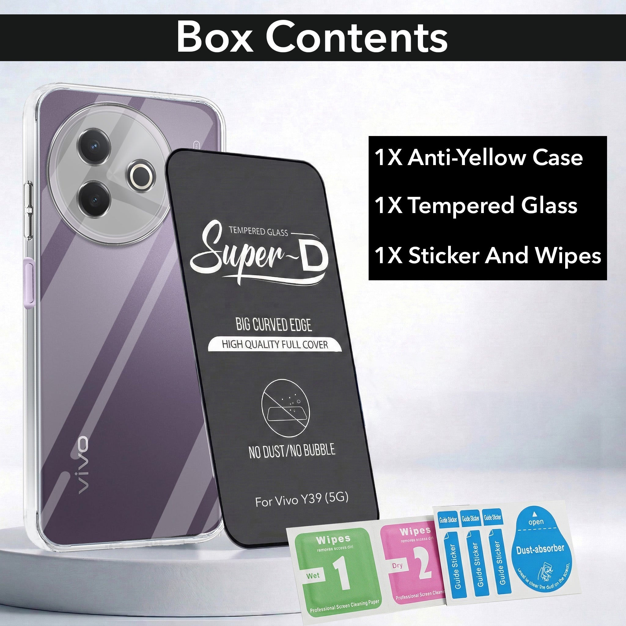 For Vivo Y39 Combo with Back Cover and 9H Tempered Glass (Lifetime Anti-Yellow | Sleek Hard Crystal | Oleophobic Coating Screen Glass)