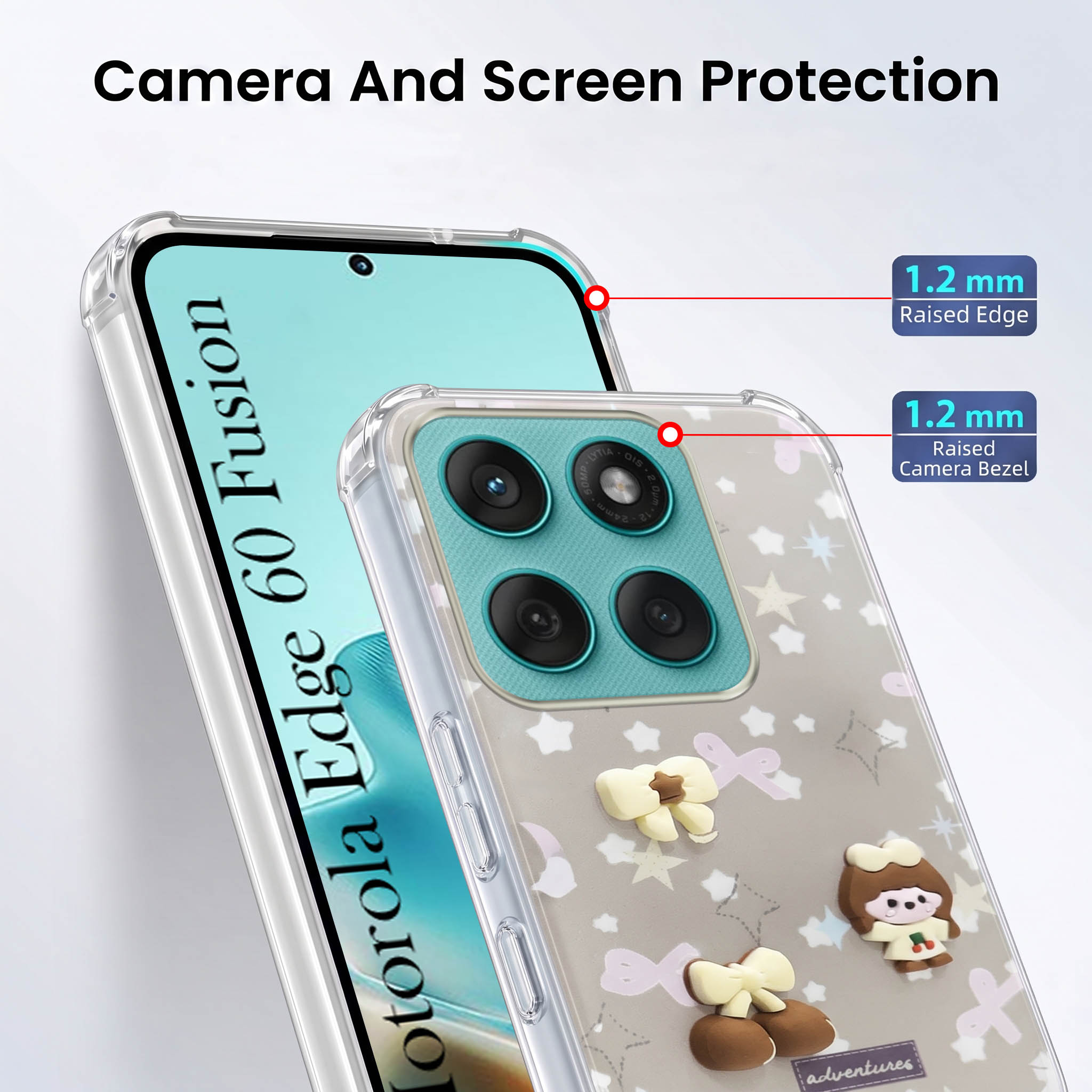 For Motorola Moto Edge 60 Fusion Back Cover Case (3D Cute Cartoons | Hard Back Side Soft | Matte Premium Finish | HD Printing)