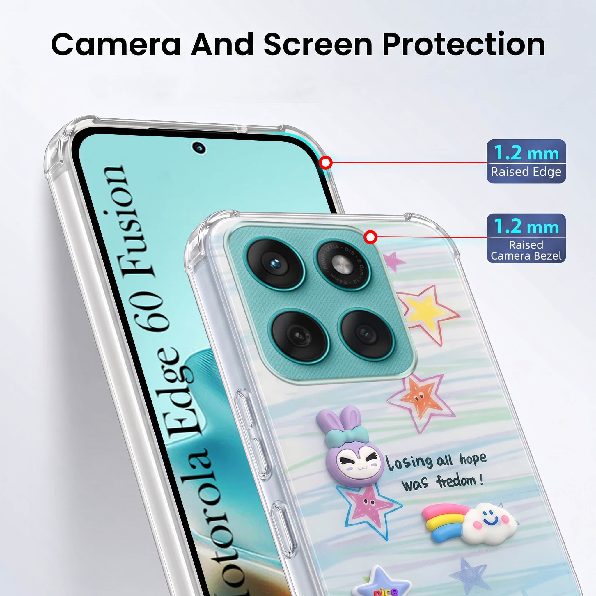 For Motorola Moto Edge 60 Fusion Back Cover Case (3D Cute Cartoons | Hard Back Side Soft | Matte Premium Finish | HD Printing)
