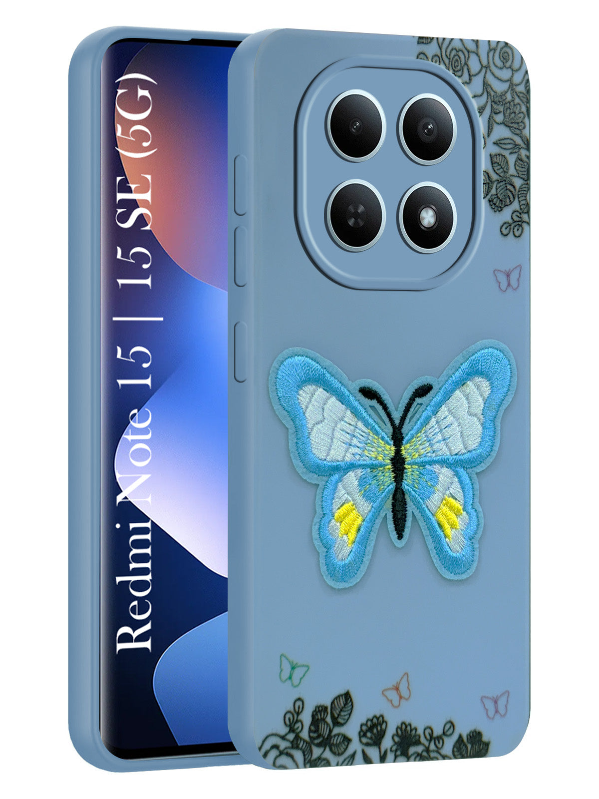 For Redmi note 15 | Redmi note 15 SE (5G) Back Cover Case (Soft Butterfly Embroidery | Women Teen Girls | Camera Protection| Matte Silicone)