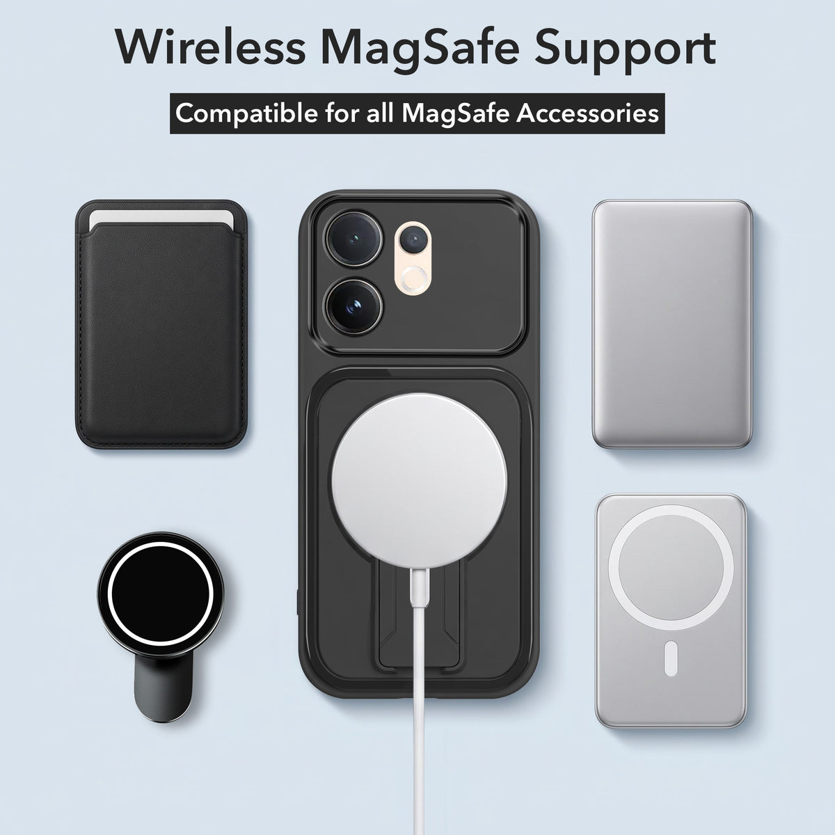For Vivo V60 | Vivo T4 Pro Back Case Cover Metallic (Hybrid Armor Kickstand | MagSafe Compatible | Camera Protection Shockproof)
