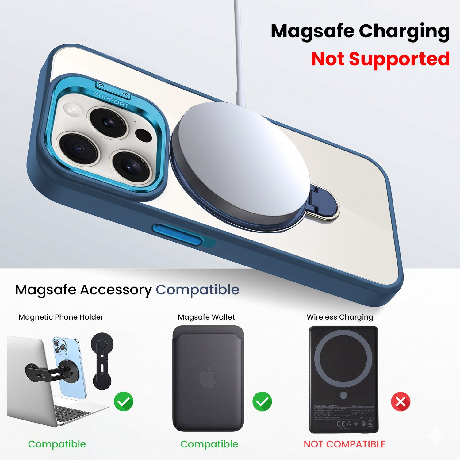 For Apple iPhone 15 Pro Back Cover Case Crystal (Lifetime Anti Yellow | Magnetic Ring Stand | Camera Lens Protection | MagSafe Compatible)