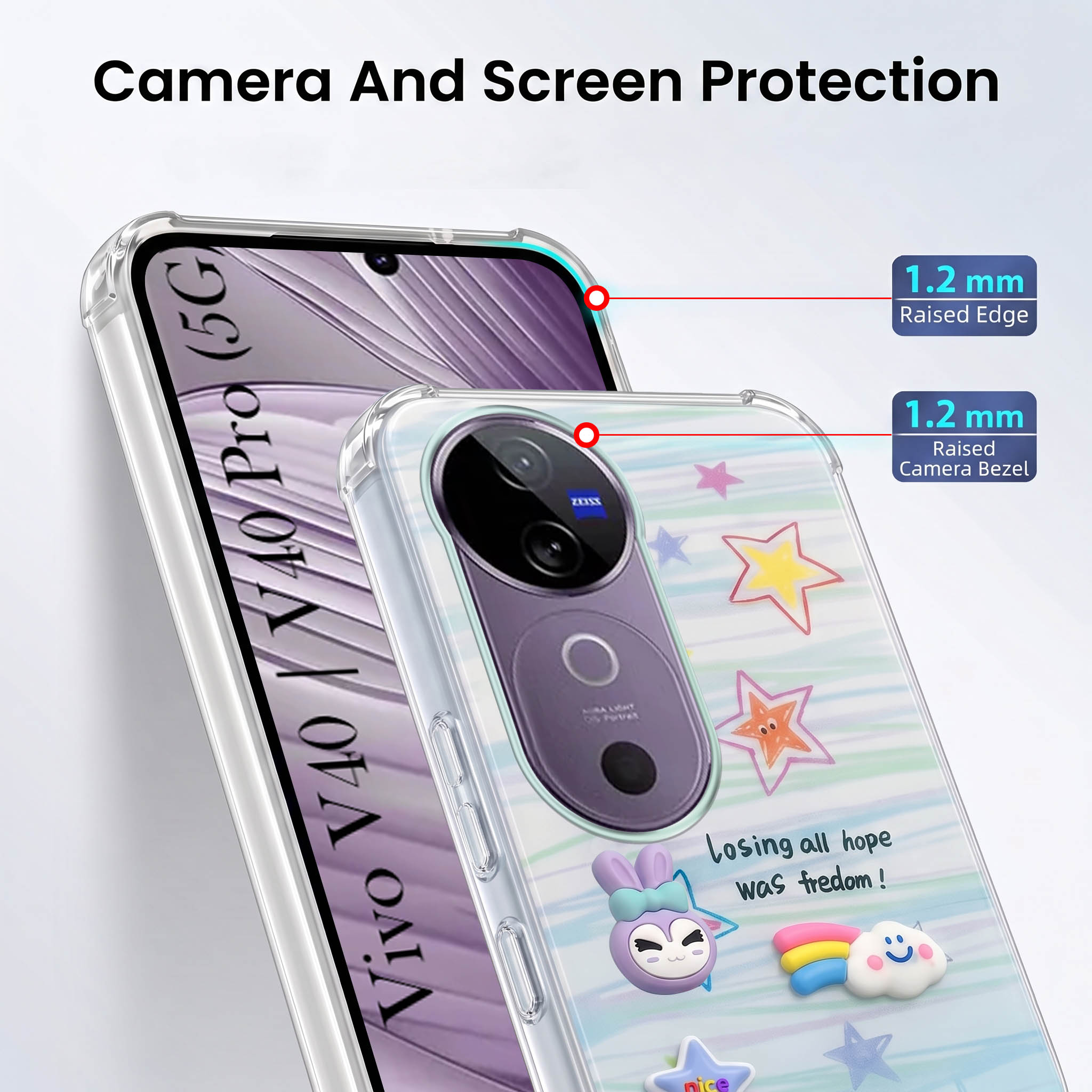 For Vivo V40 | Vivo V40 Pro 5G Back Cover Case (3D Cute Cartoons | Hard Back Side Soft | Matte Premium Finish | HD Printing)