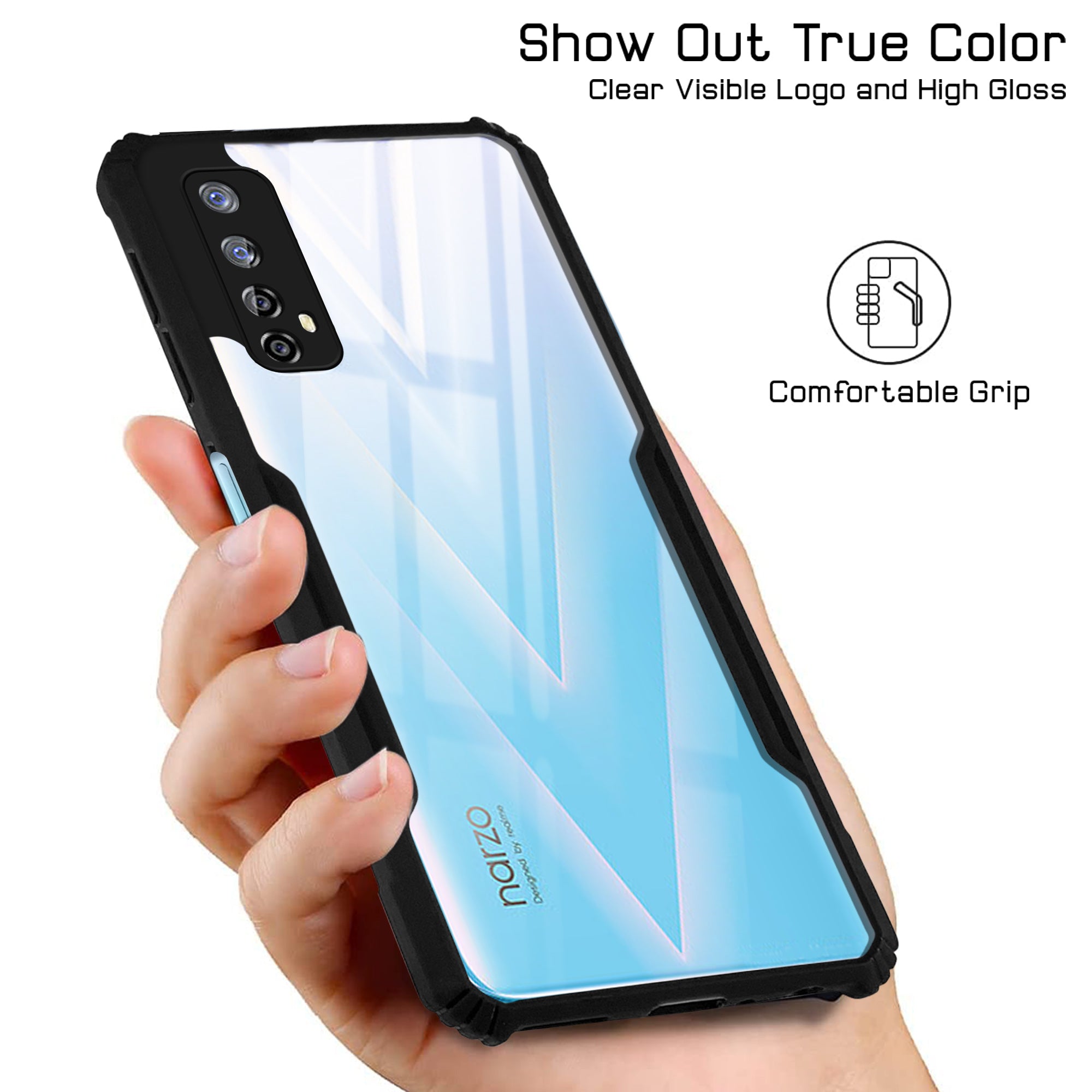 For Realme Narzo 20 Pro Back Cover Case ( Shockproof with Polycarbonate Clear Panel | Professional Black)