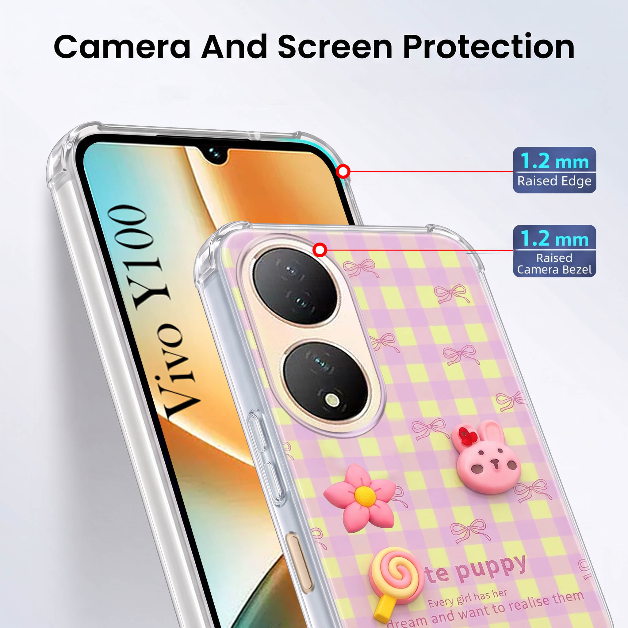 For Vivo Y100 Back Cover Case (3D Cute Cartoons | Hard Back Side Soft | Matte Premium Finish | HD Printing)