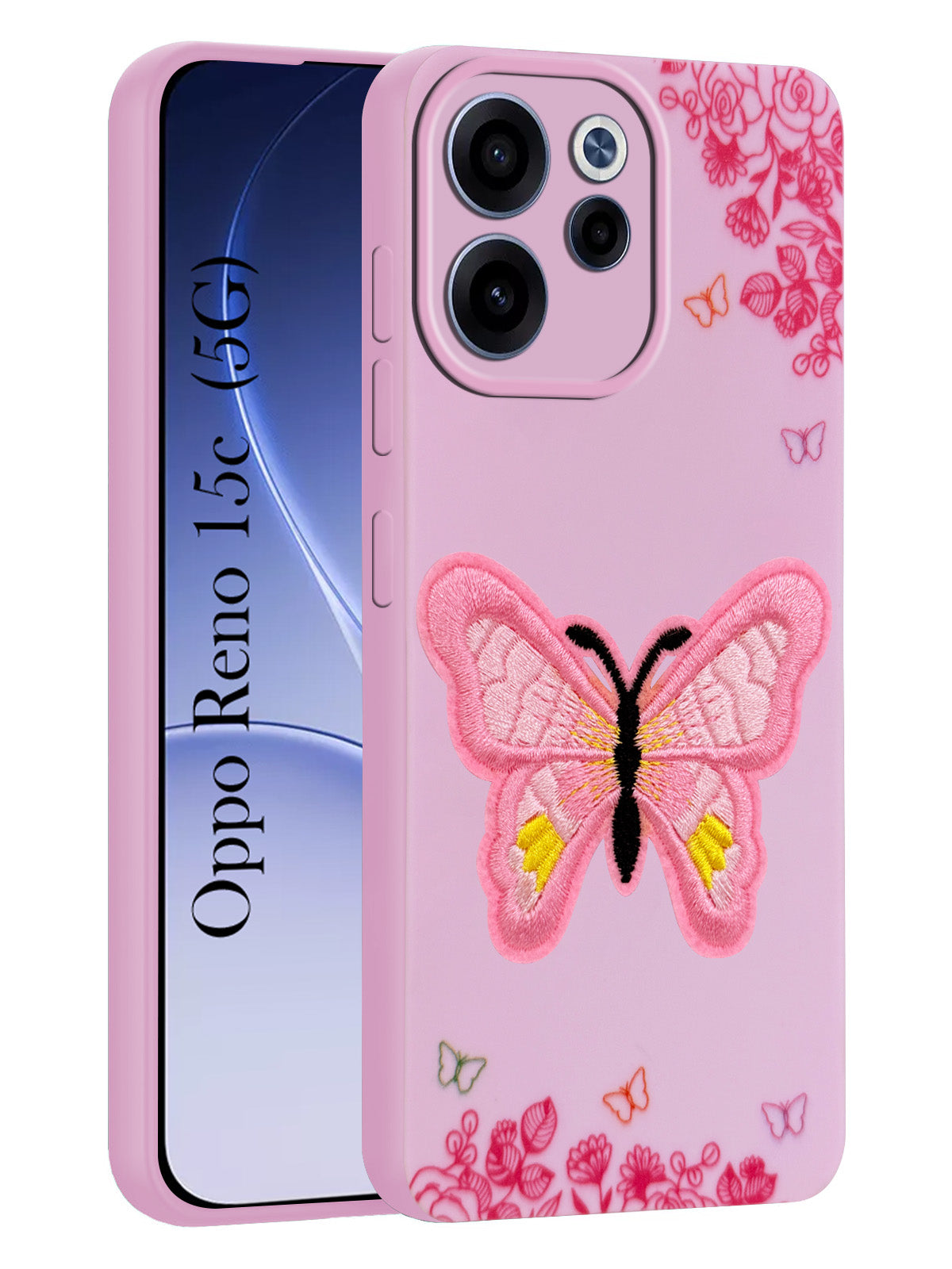 For Oppo Reno 15c Back Cover Case (Soft Butterfly Embroidery | Women Teen Girls | Camera Protection| Matte Silicone)