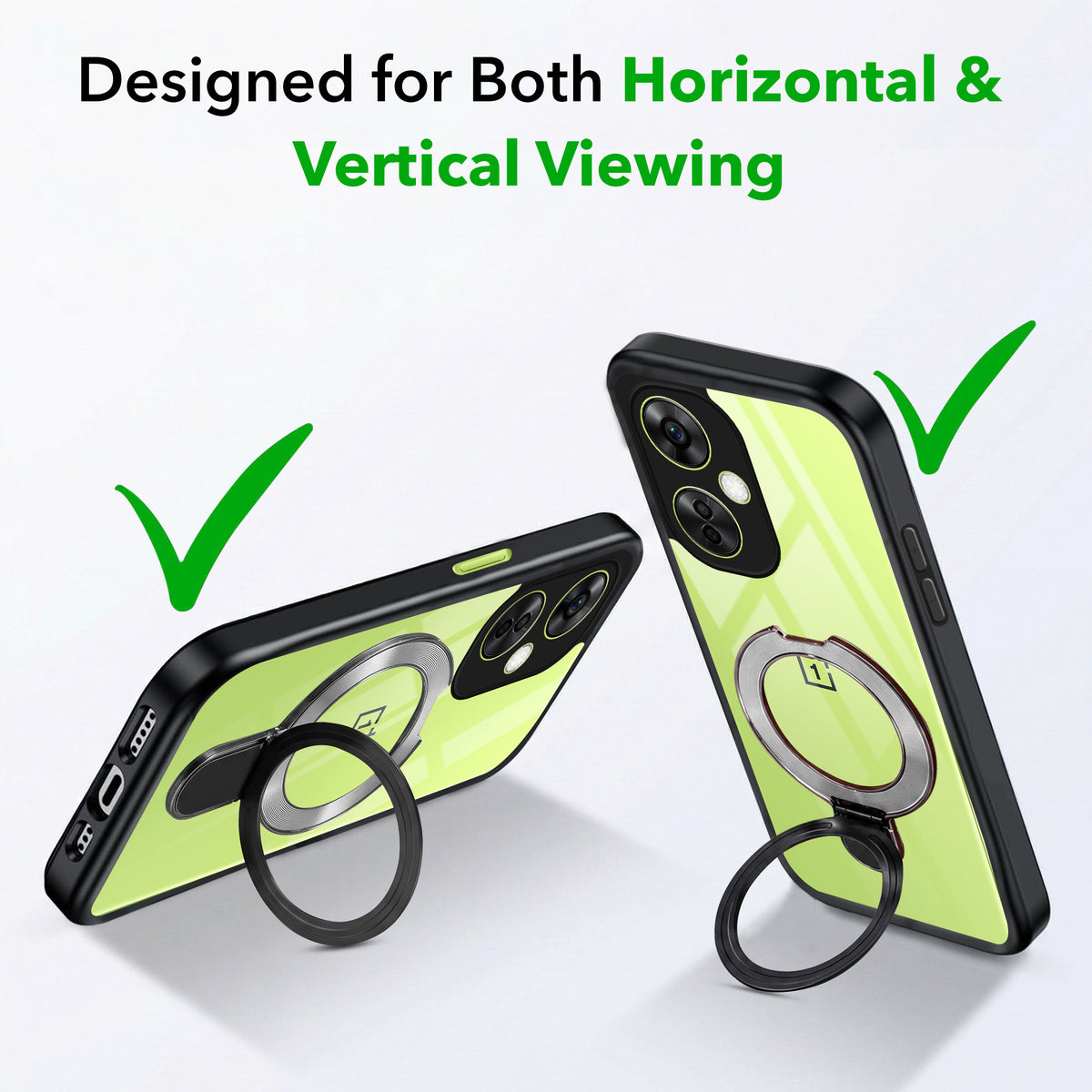 For OnePlus Nord CE 3 Lite Back Cover Case (Kick Stand Ring Holder | Life time Anti Yellow | Camera Protection)