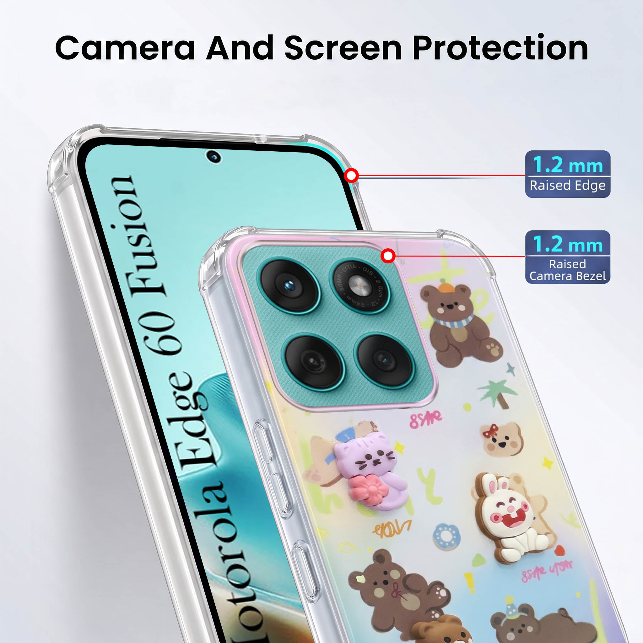For Motorola Moto Edge 60 Fusion Back Cover Case (3D Cute Cartoons | Hard Back Side Soft | Matte Premium Finish | HD Printing)