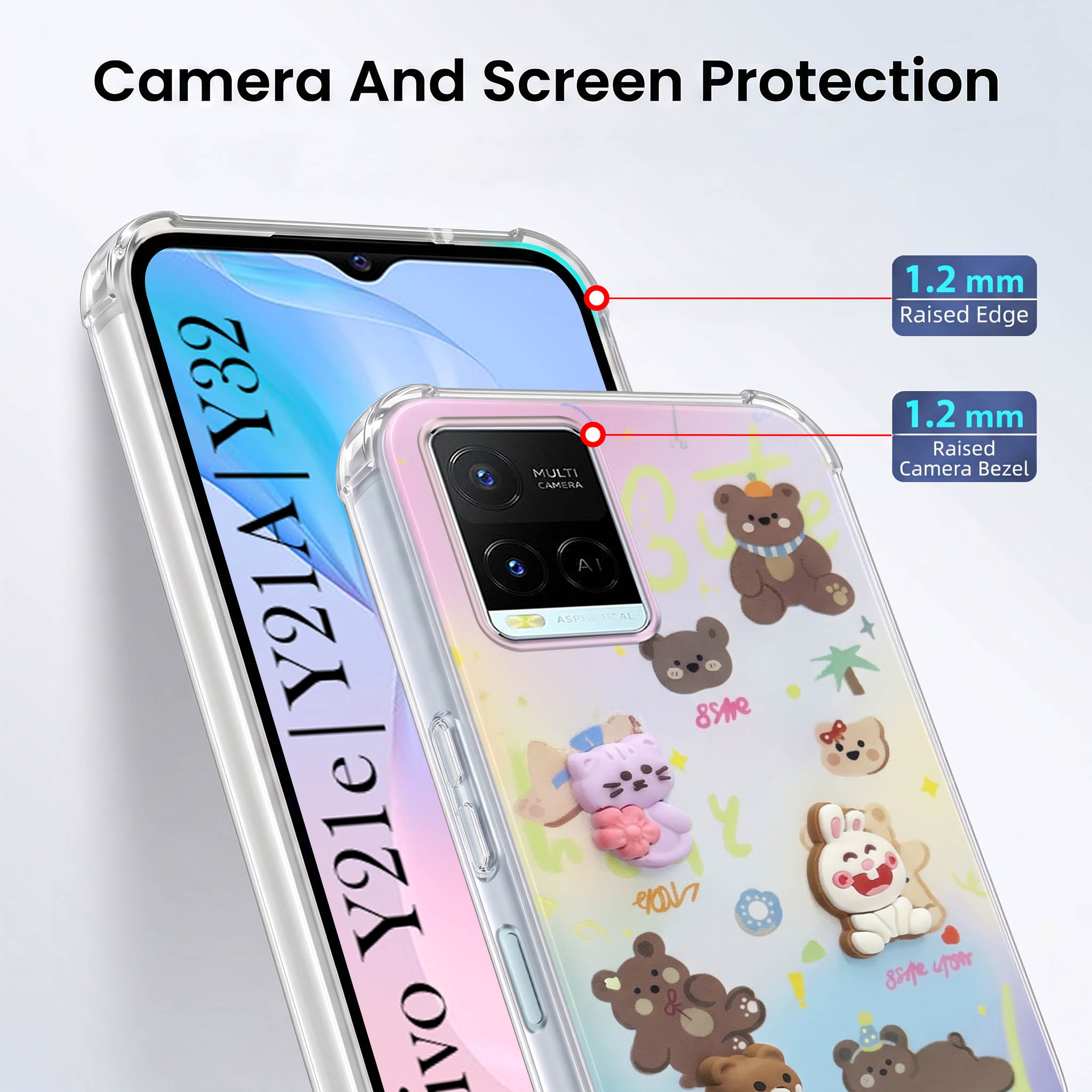 For Vivo Y21e | Vivo Y21A | Vivo Y32 Back Cover Case (3D Cute Cartoons | Hard Back Side Soft | Matte Premium Finish | HD Printing)