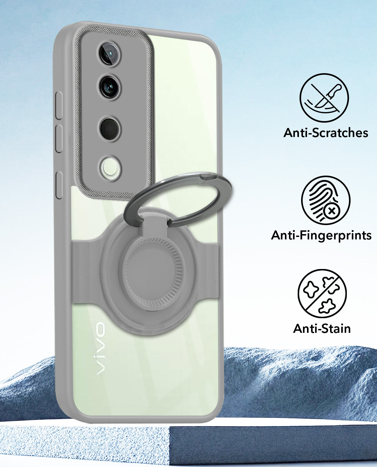 For Vivo T3 Ultra Back Cover Case with stand (Built-in Ring Holder Kickstand | Lifetime Anti Yellow | Camera Protection)