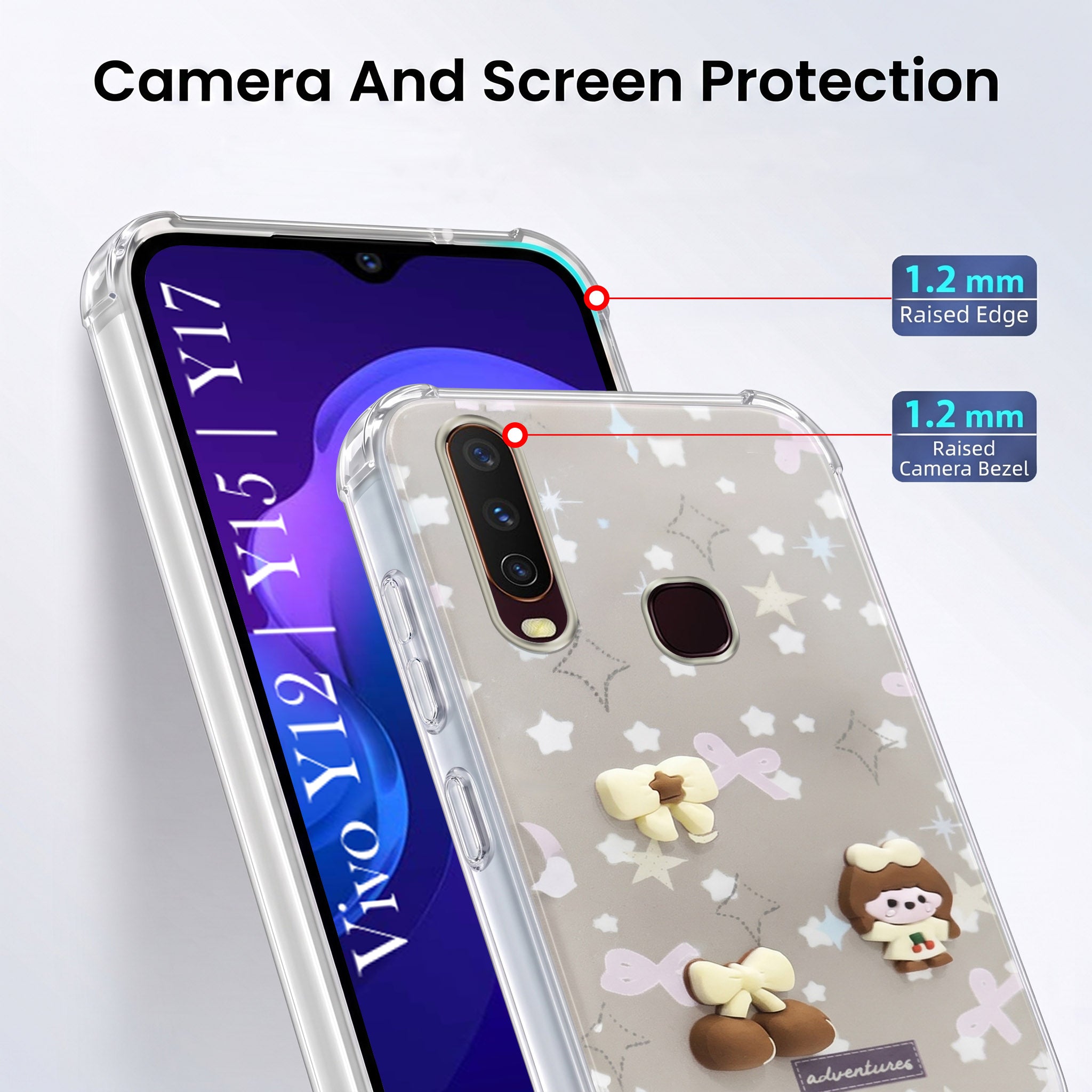 For Vivo Y12 | Y15 | Y17 Back Cover Case (3D Cute Cartoons | Hard Back Side Soft | Matte Premium Finish | HD Printing)