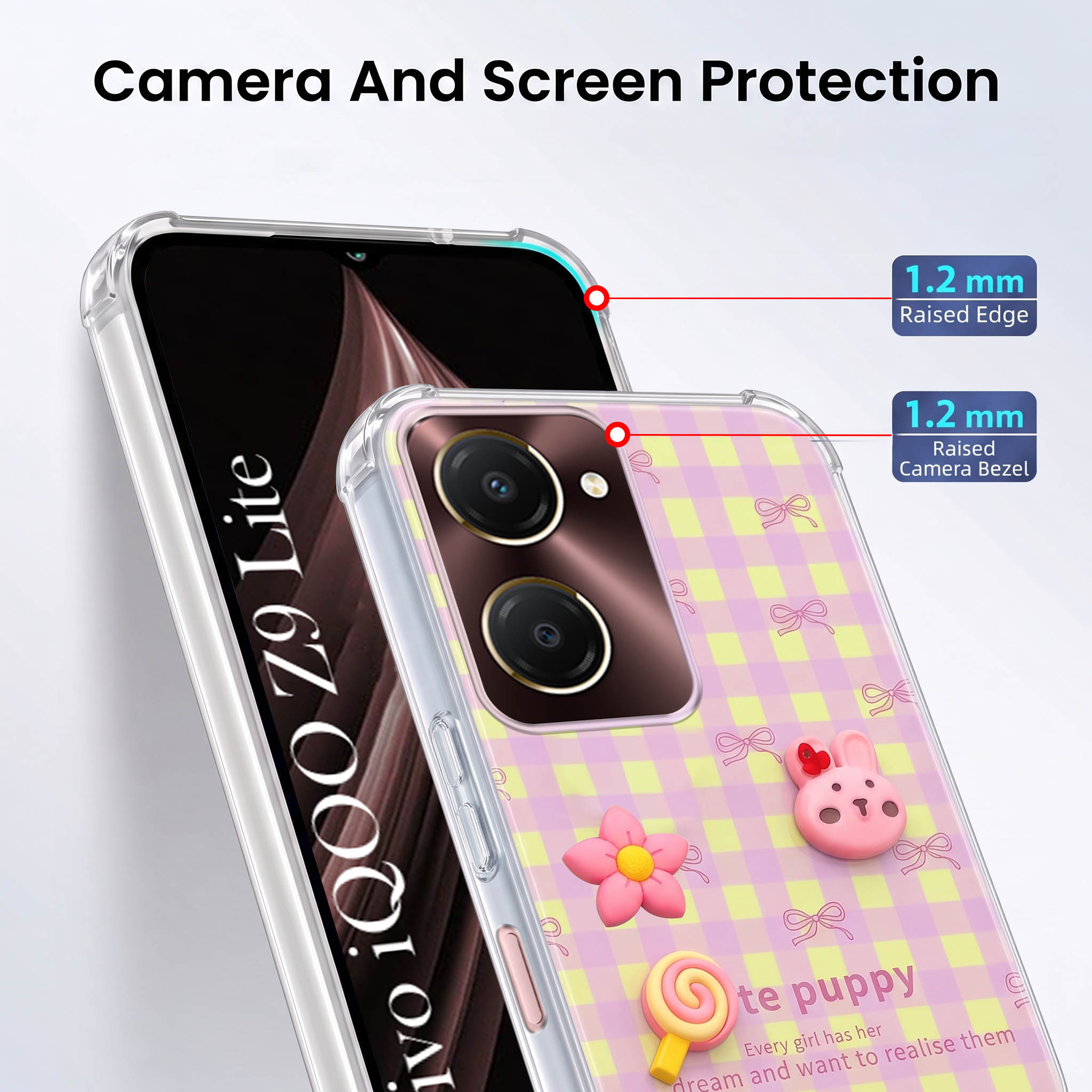 For Vivo iQOO Z9 Lite 5G Back Cover Case (3D Cute Cartoons | Hard Back Side Soft | Matte Premium Finish | HD Printing)