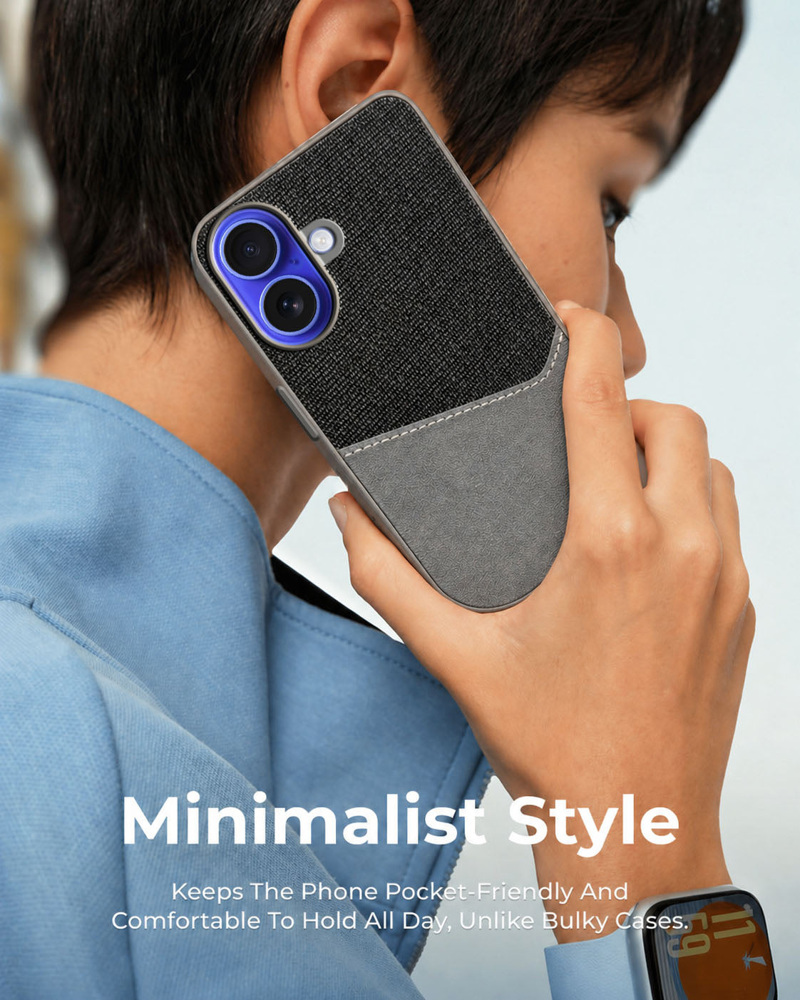 For Apple iPhone 16 Back Cover Case (Dual PU Leather Stitch | Professional Minimalist | Soft and Flexible)