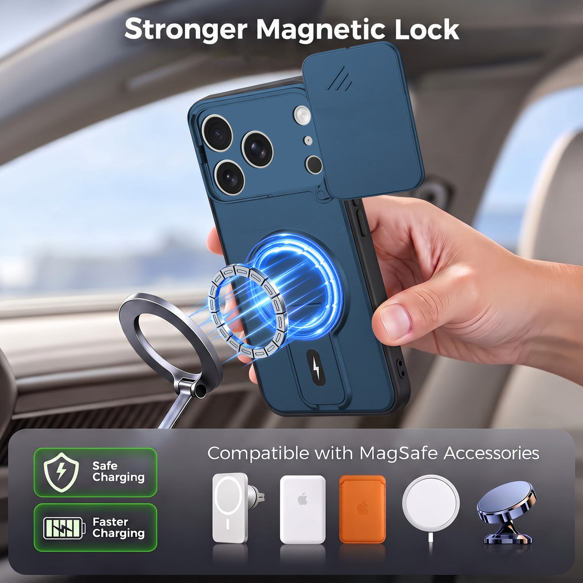 For Apple iPhone 17 Pro Back Case Cover Metallic (Hybrid Armor Kickstand | Sliding Shutter Camera Protection | MagSafe Compatible)