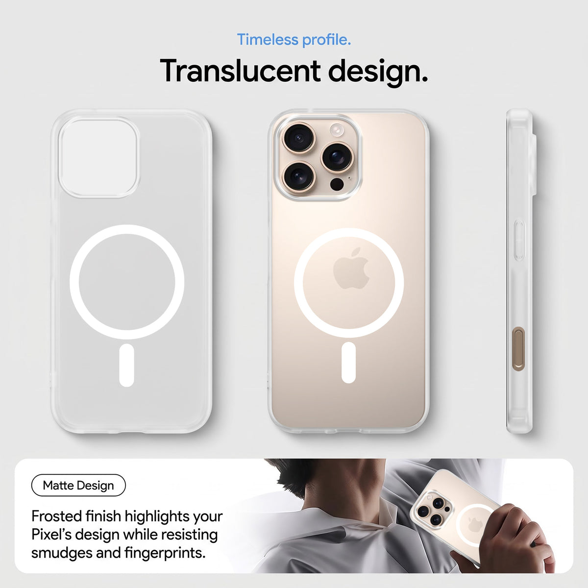 For Apple iPhone 16 Pro Matte Finish Back Case Cover (MagSafe Compatible | Translucent Soft Touch | Slim and Unbreakable)