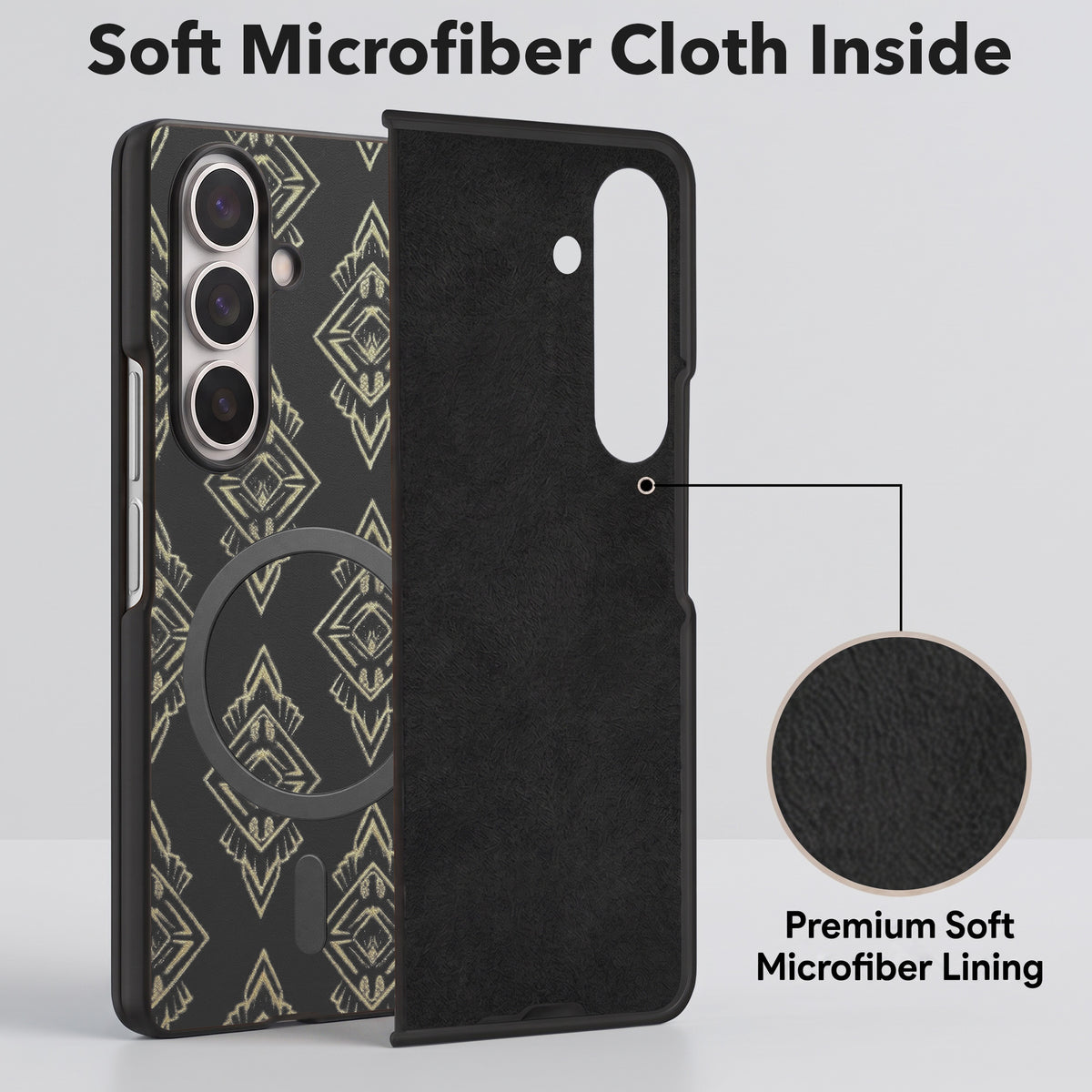 For Samsung Galaxy Z Fold 8 Ultra Back Cover Case Premium Magnetic (MagSafe Compatible | 180° Folding Design | Geometric Gold Pattern | Soft Microfiber Inner Lining)